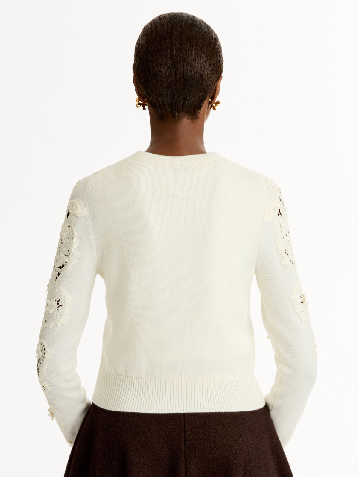 Cream Fitted Embroidered Cardigan