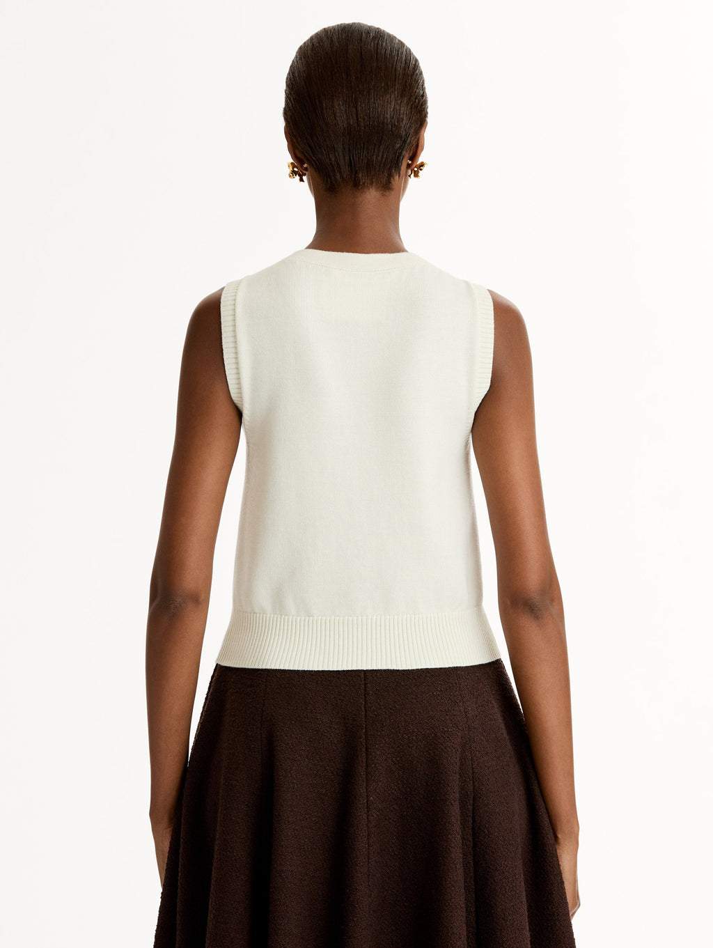 Cream Ribbed Sleeveless Cardigan