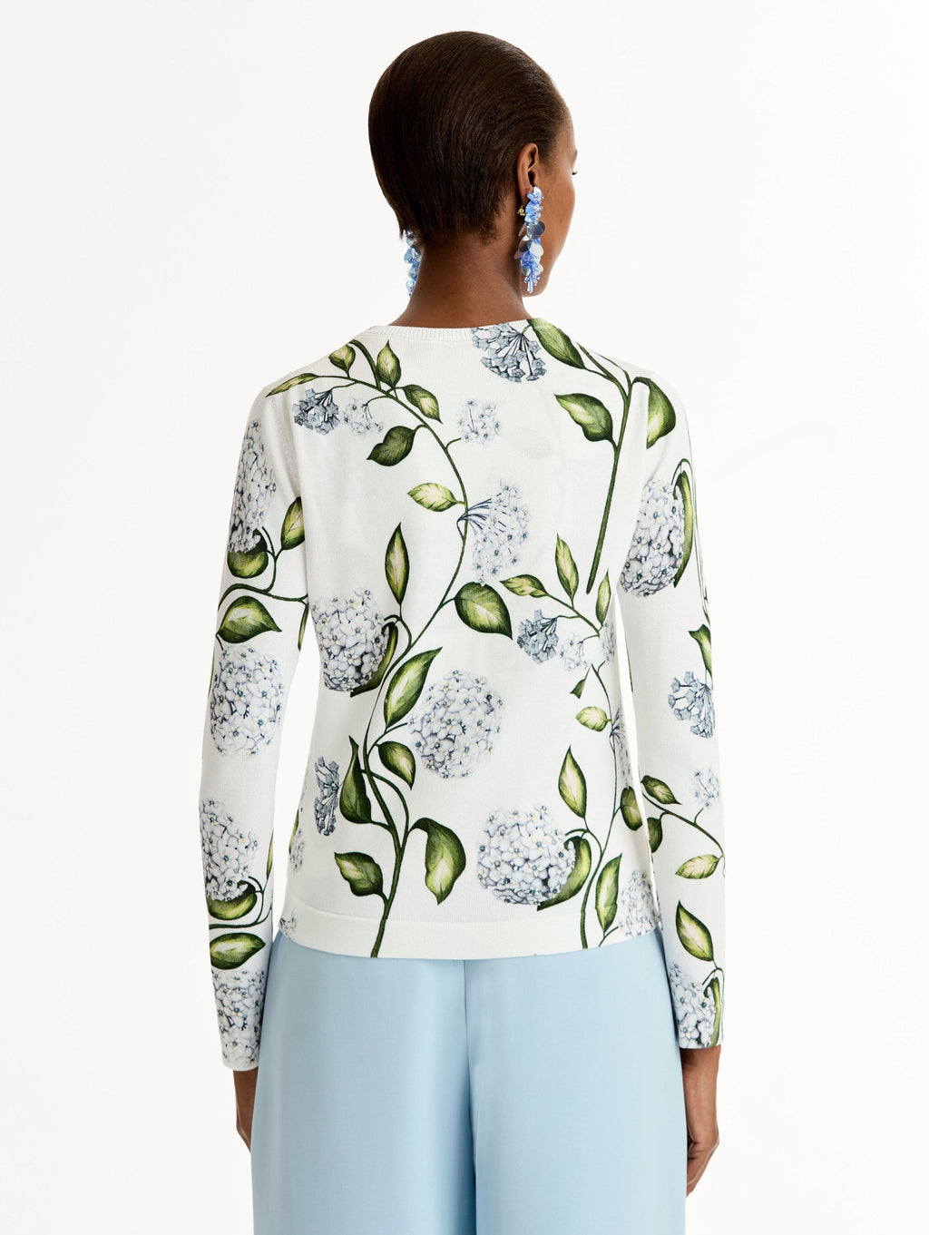 Botanical Print Ribbed Cardigan