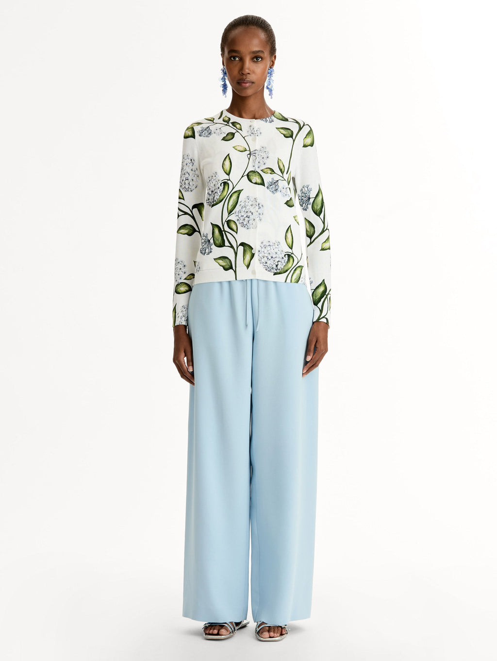 Botanical Print Ribbed Cardigan