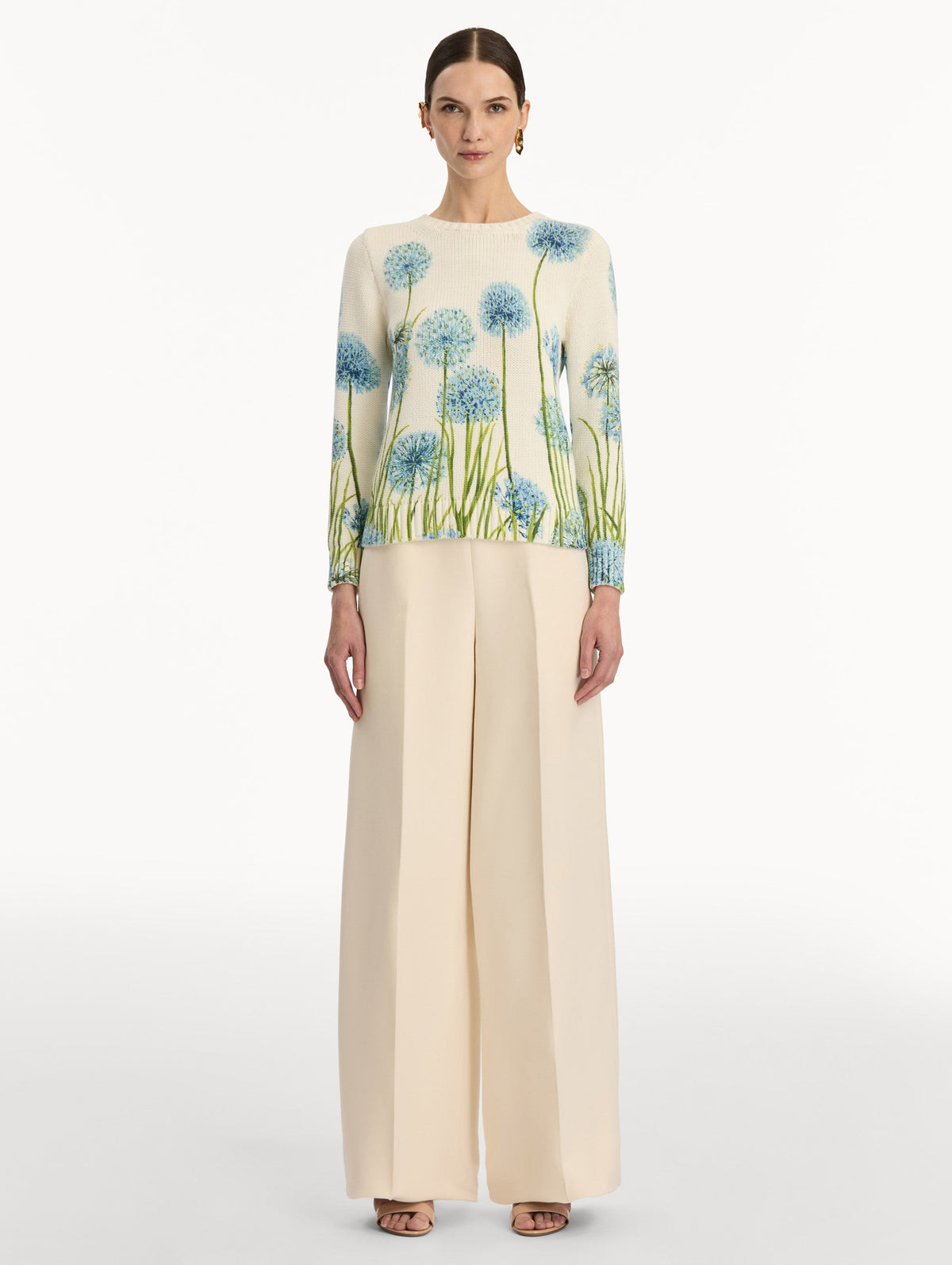 Cream Embroidered Flower Sweater