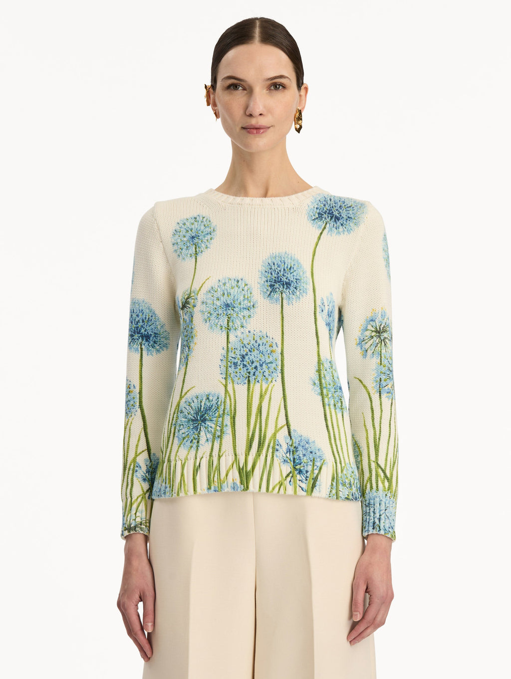 Cream Embroidered Flower Sweater