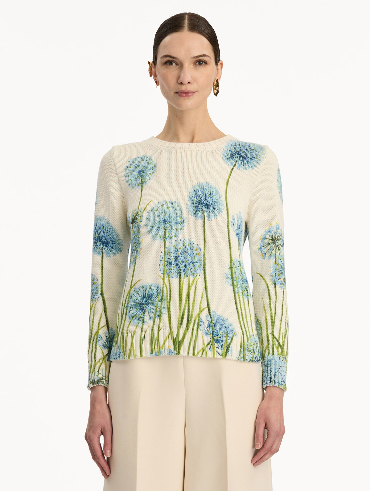 Cream Embroidered Flower Sweater