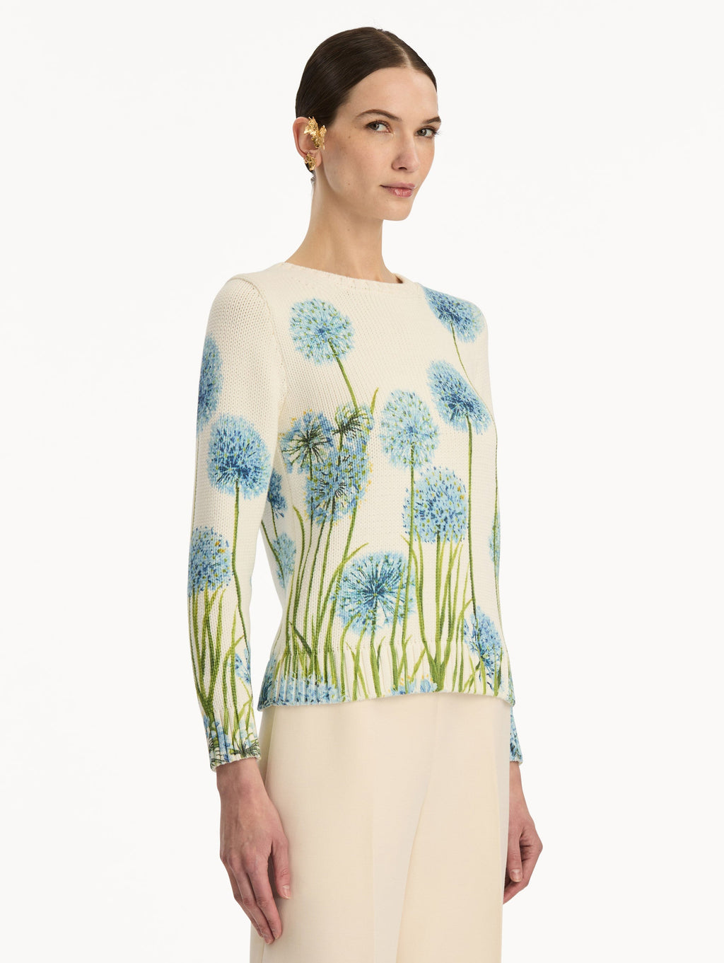 Cream Embroidered Flower Sweater
