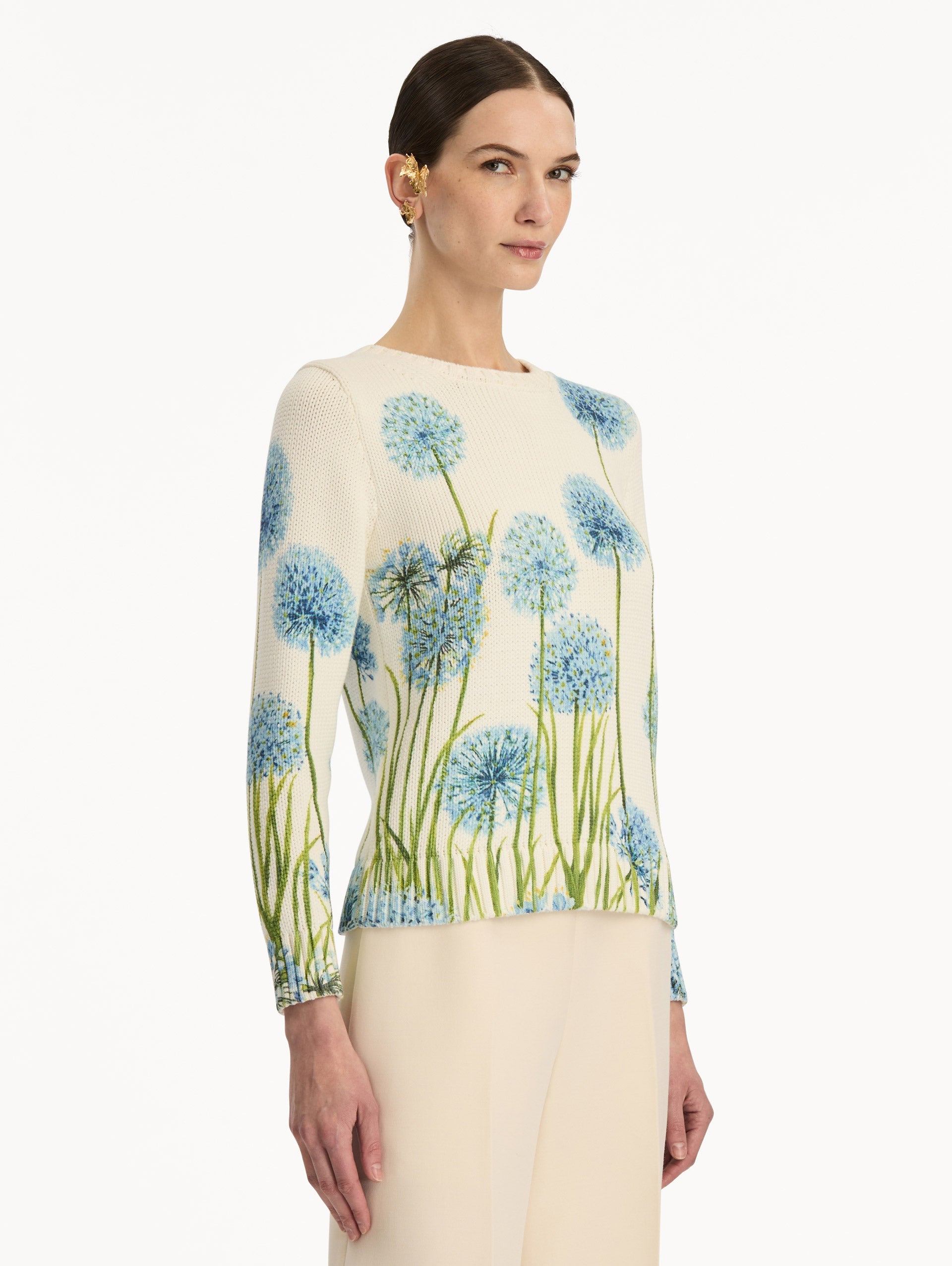 Cream Embroidered Flower Sweater