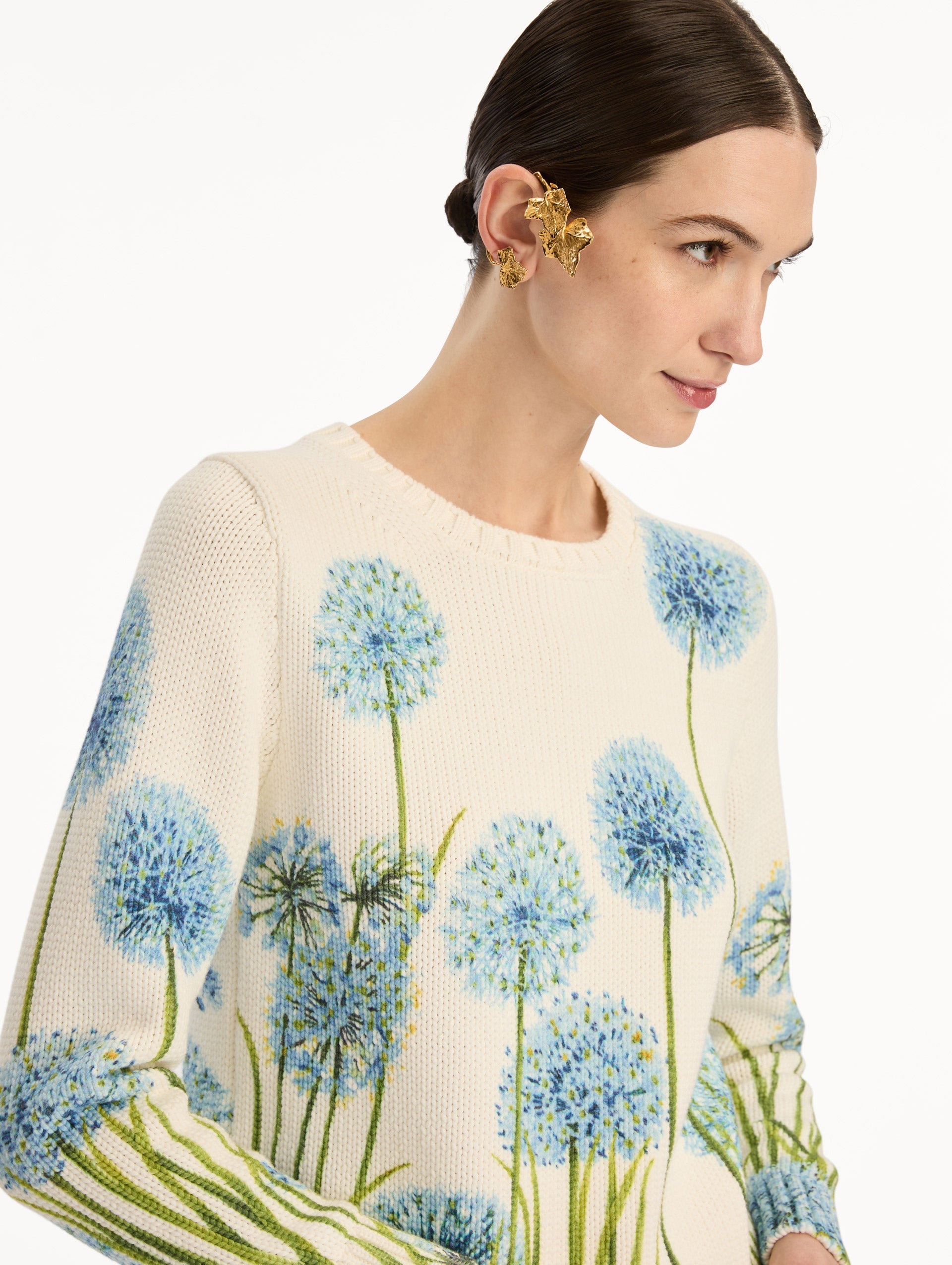 Cream Embroidered Flower Sweater