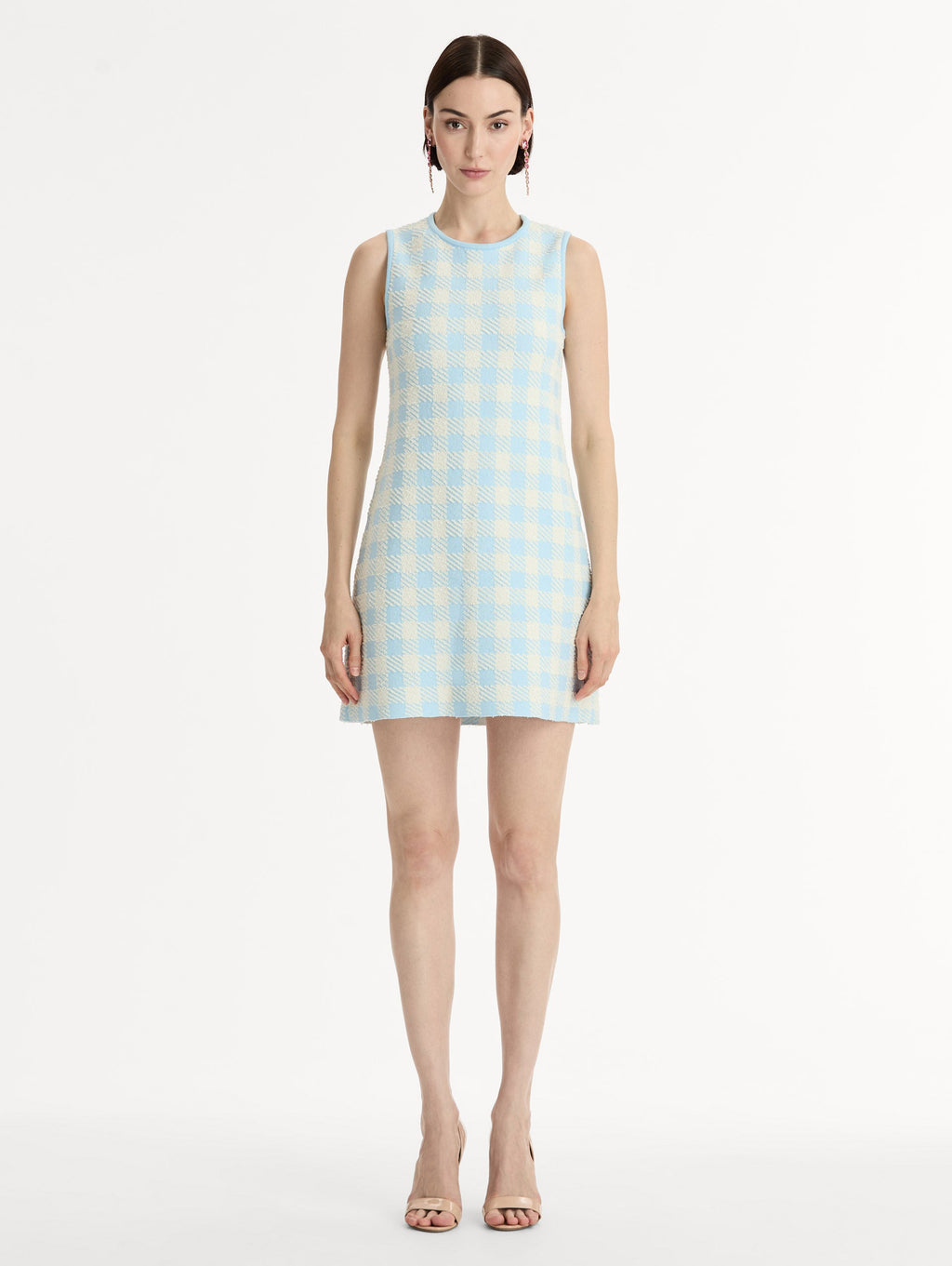 ‌Light Blue Gingham Sheath Dress