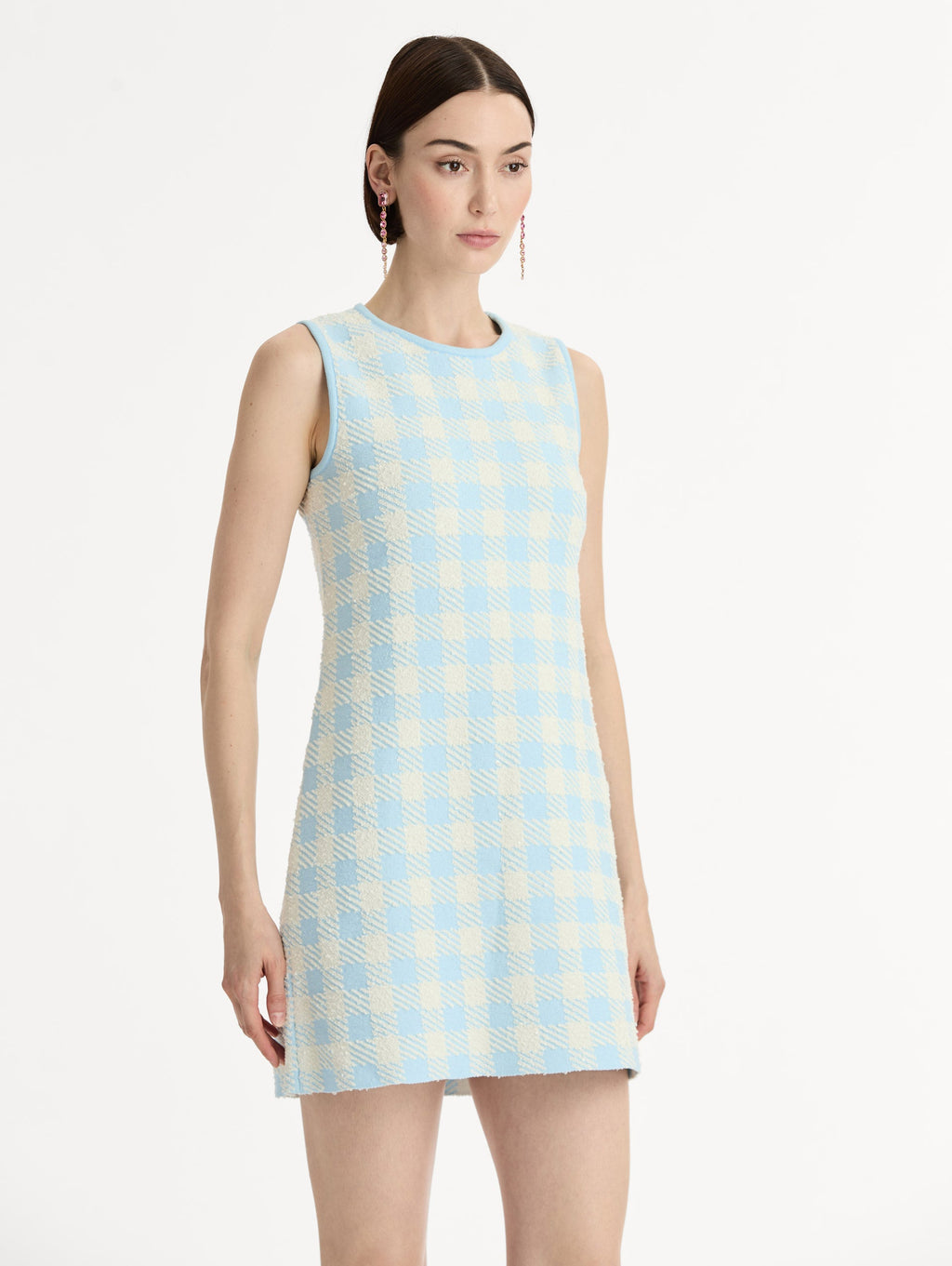 ‌Light Blue Gingham Sheath Dress