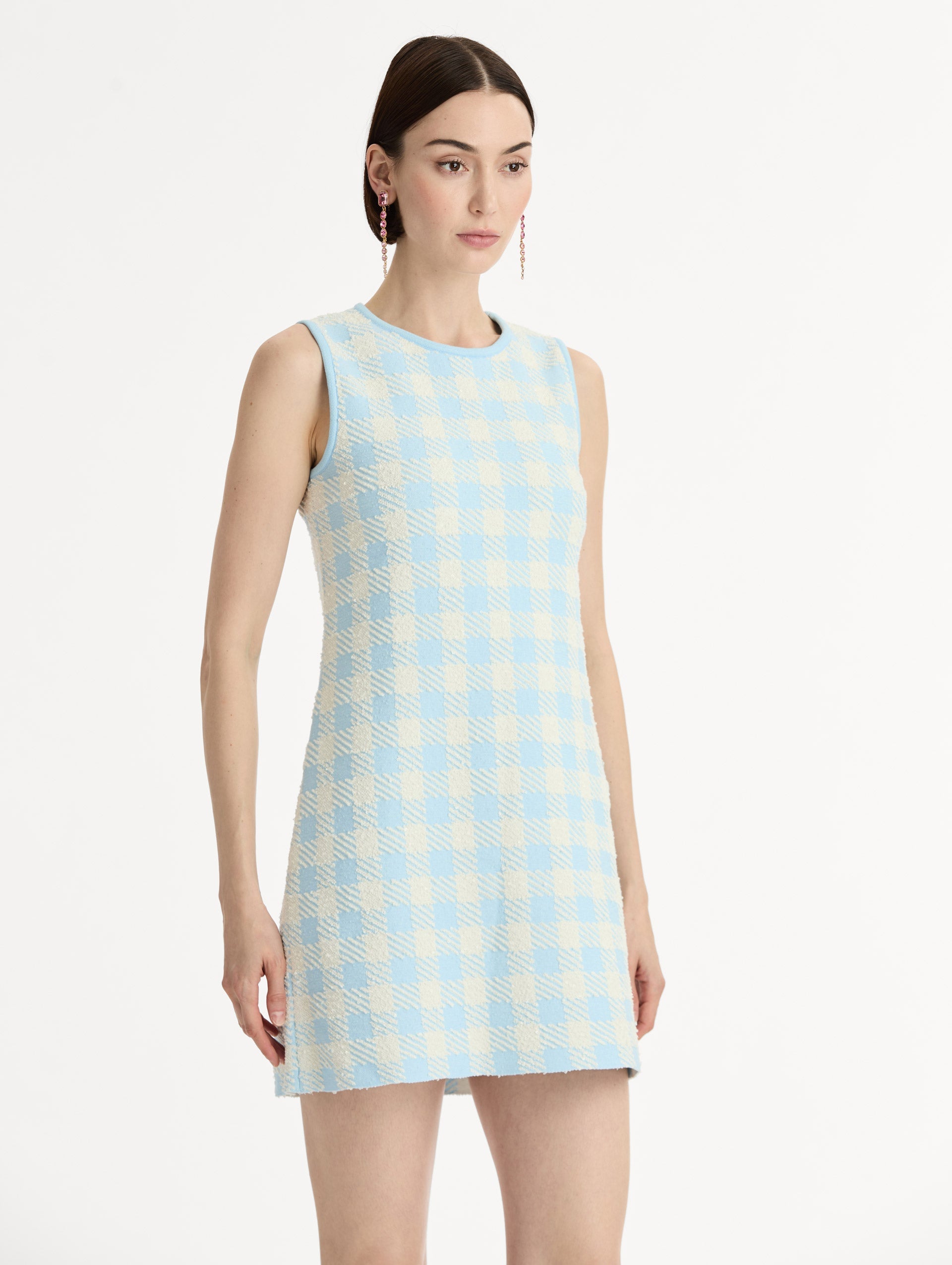 ‌Light Blue Gingham Sheath Dress