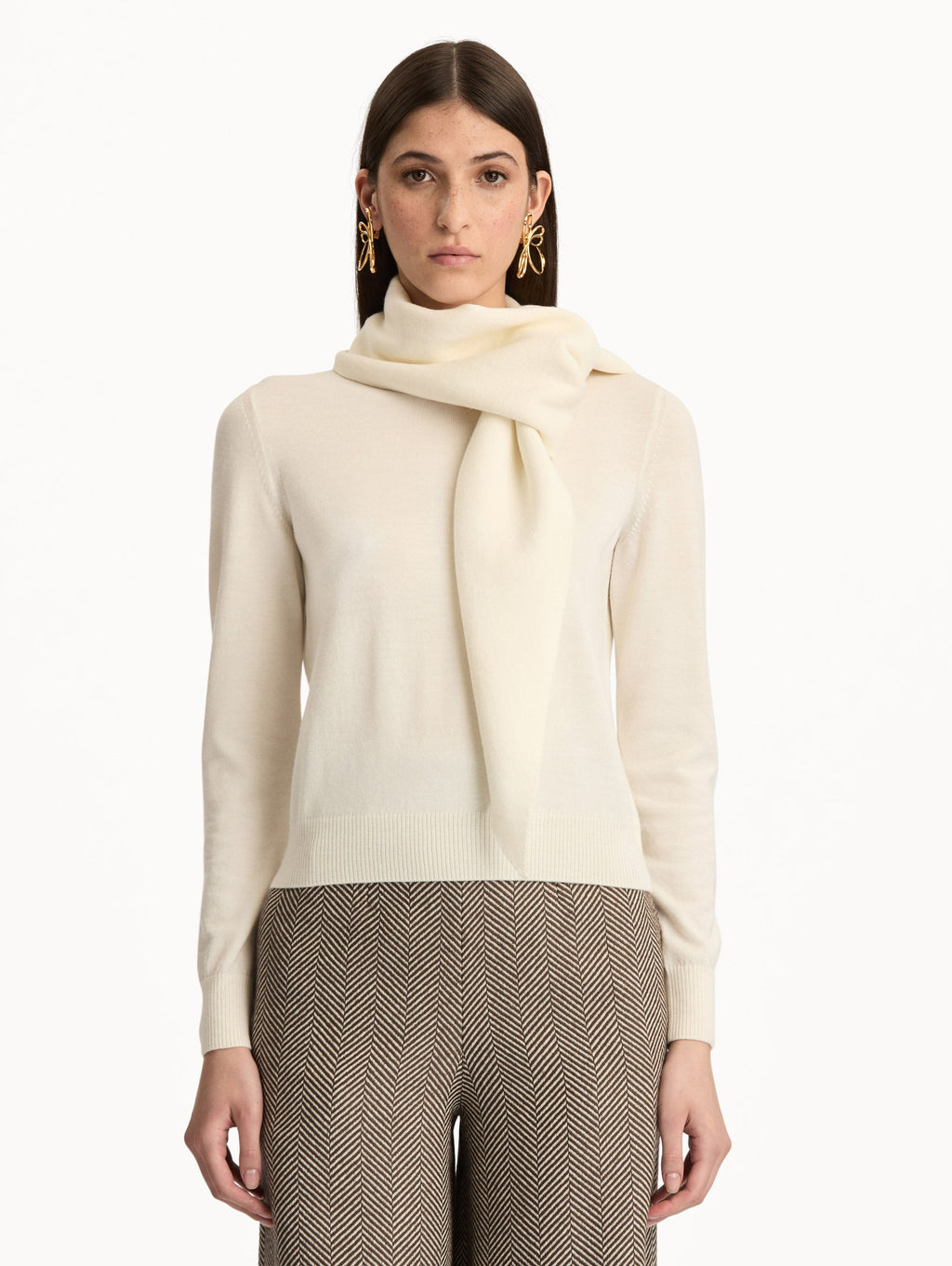 Elegant Scarf-Neck Sweater‌