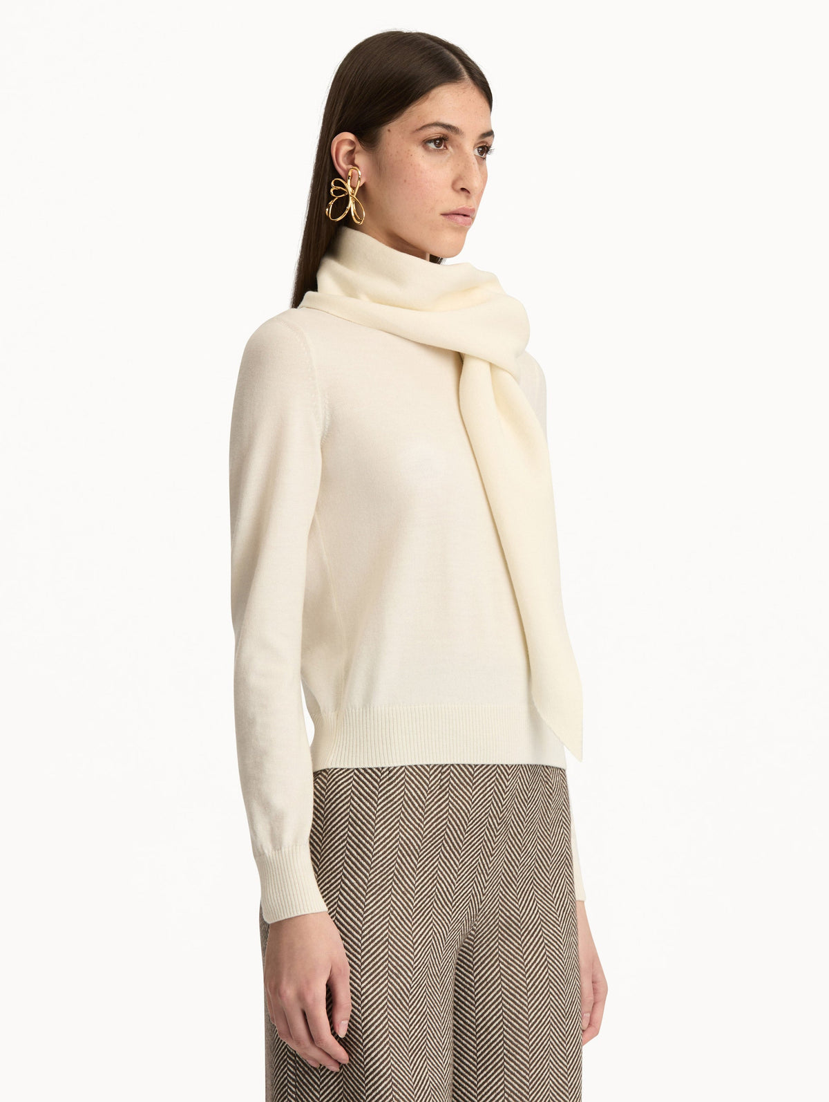 Elegant Scarf-Neck Sweater‌