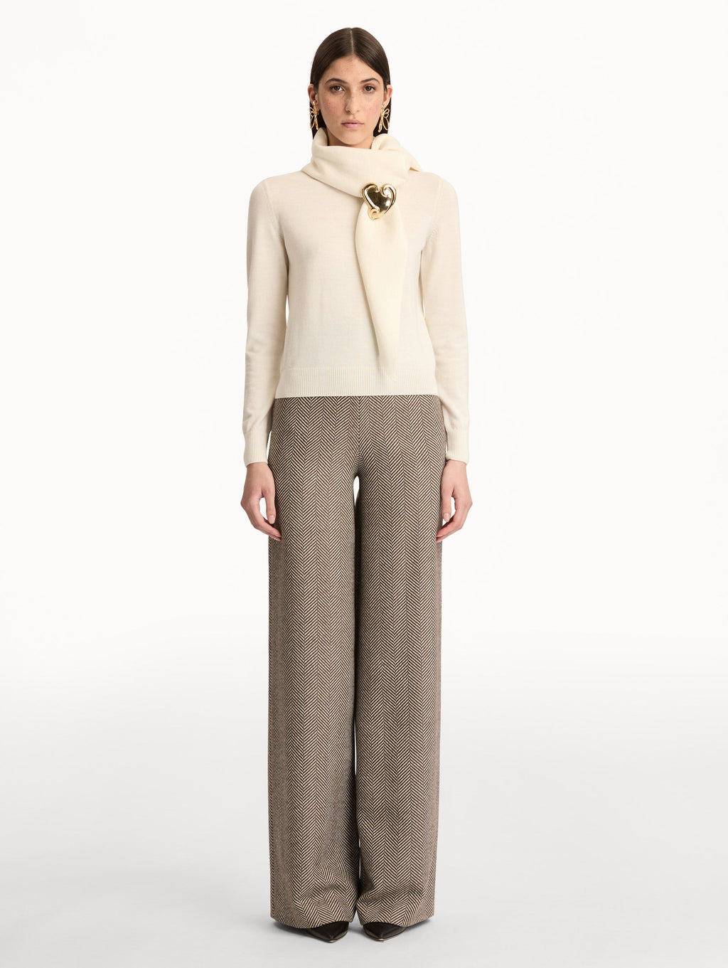 Elegant Scarf-Neck Sweater‌