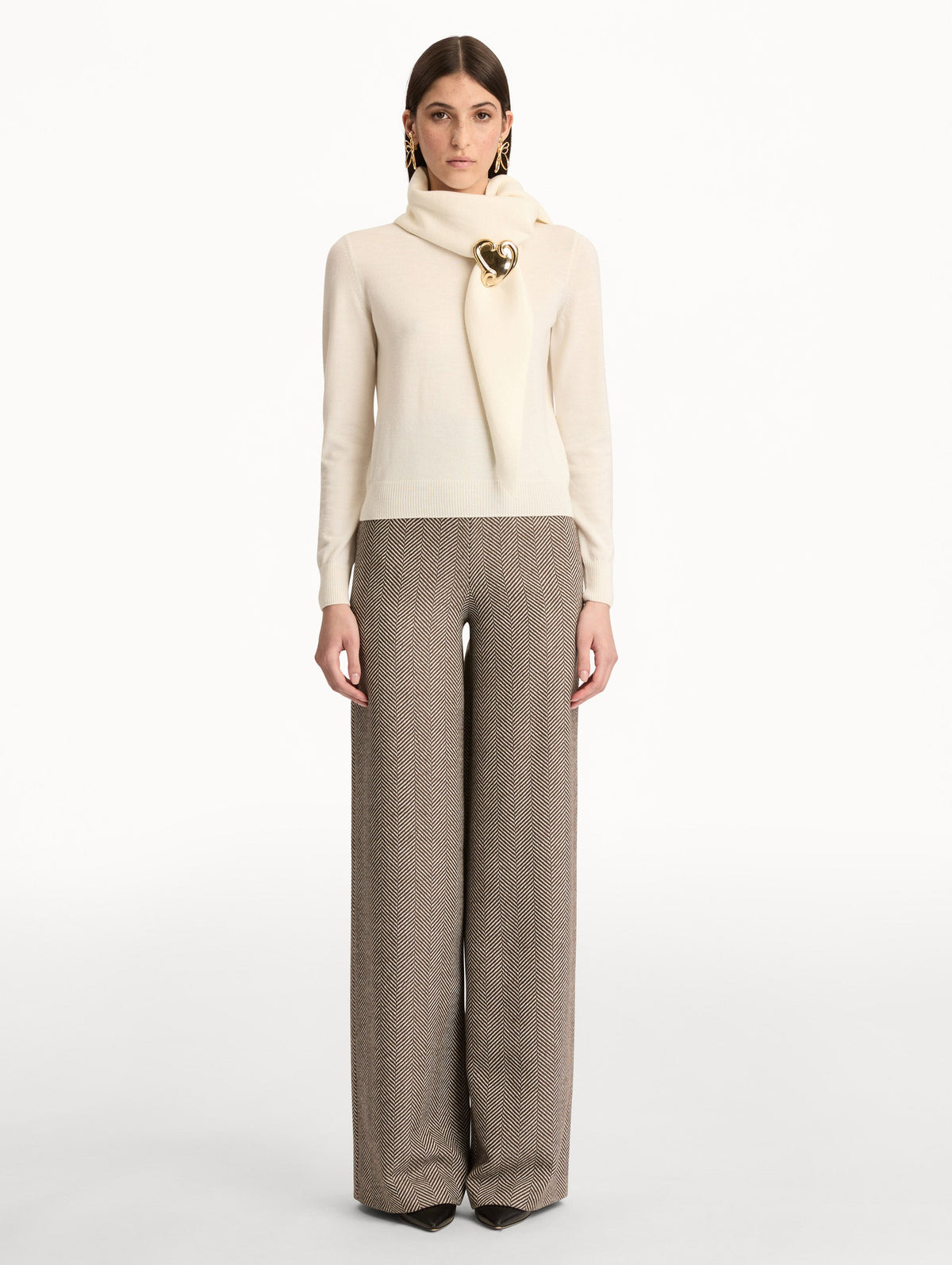 Elegant Scarf-Neck Sweater‌