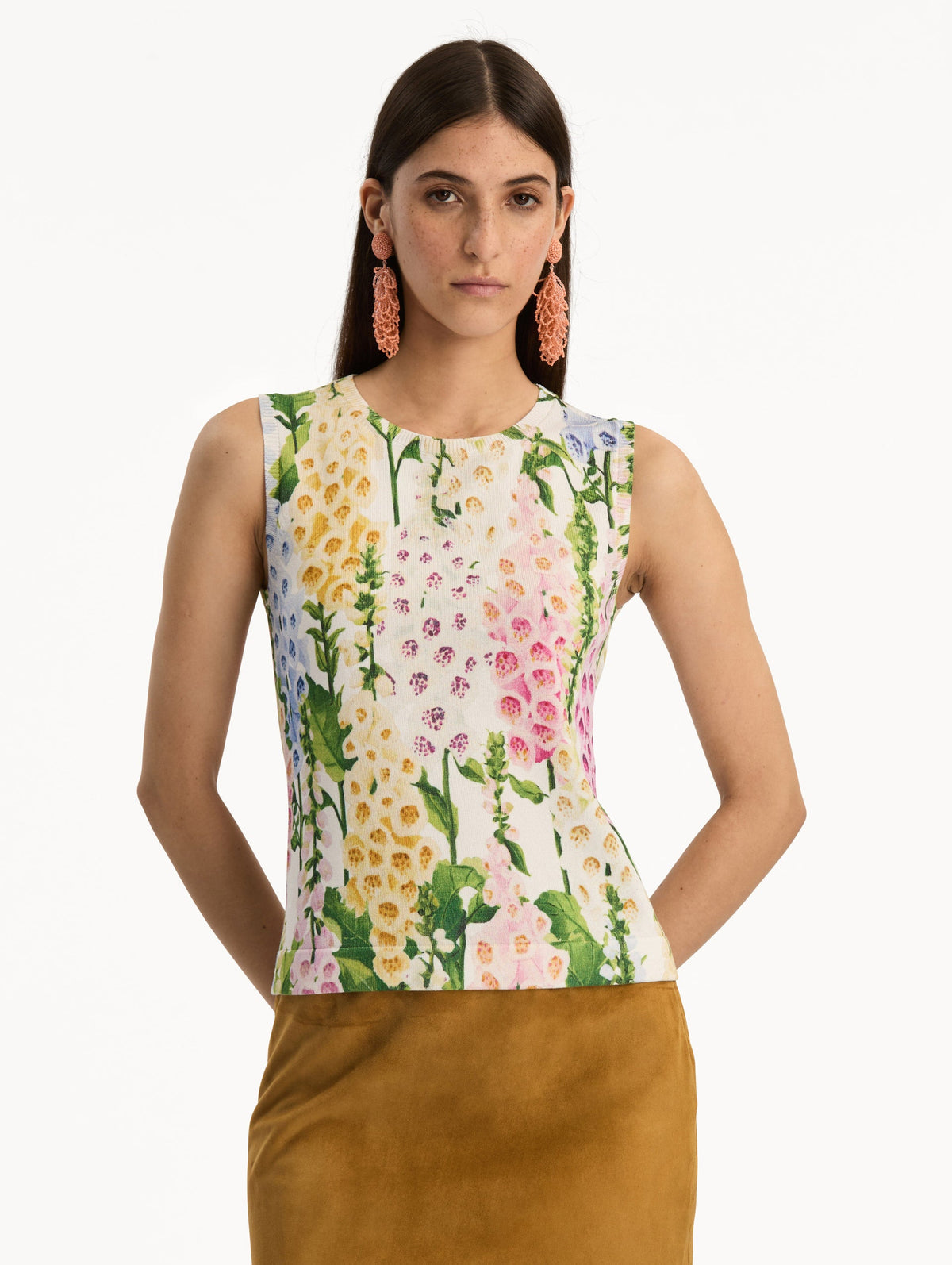 Botanical Print Sleeveless Blouse