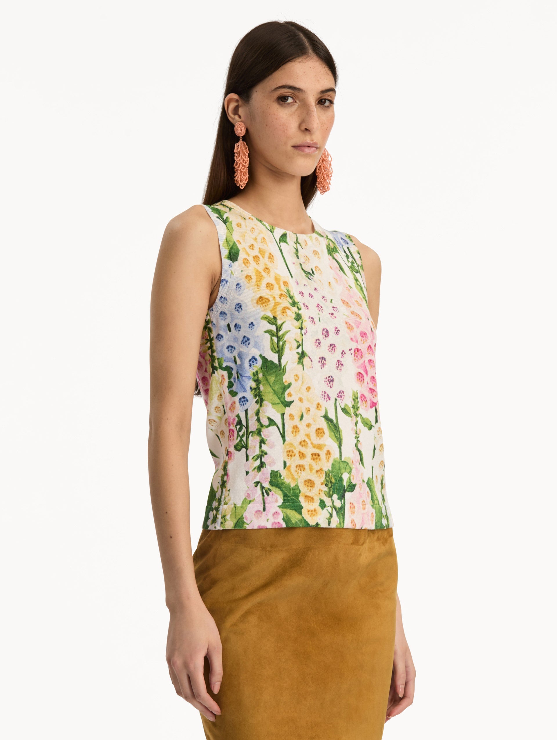 Botanical Print Sleeveless Blouse
