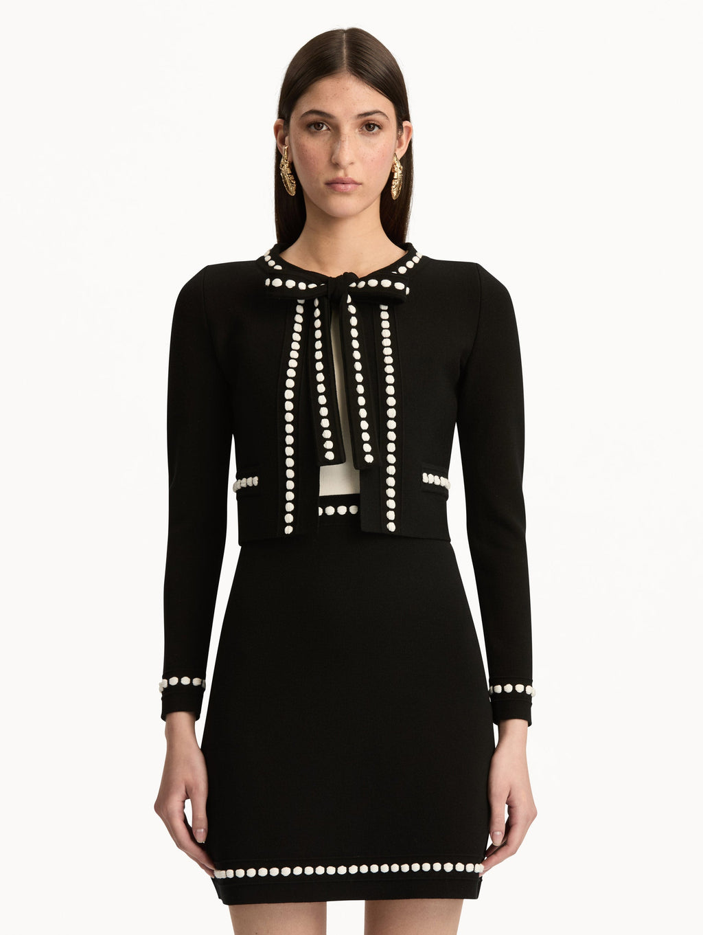 Black Beaded Bow Front Crop Cardigan