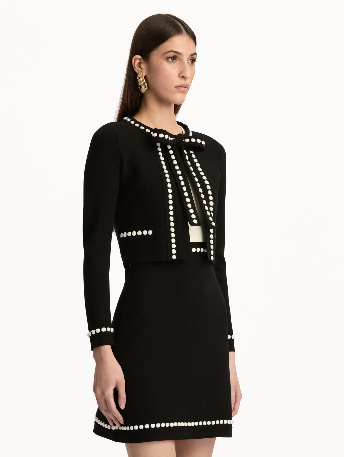Black Beaded Bow Front Crop Cardigan