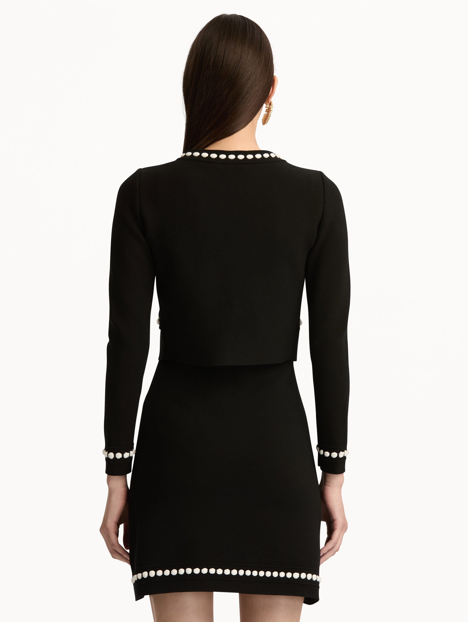 Black Beaded Bow Front Crop Cardigan