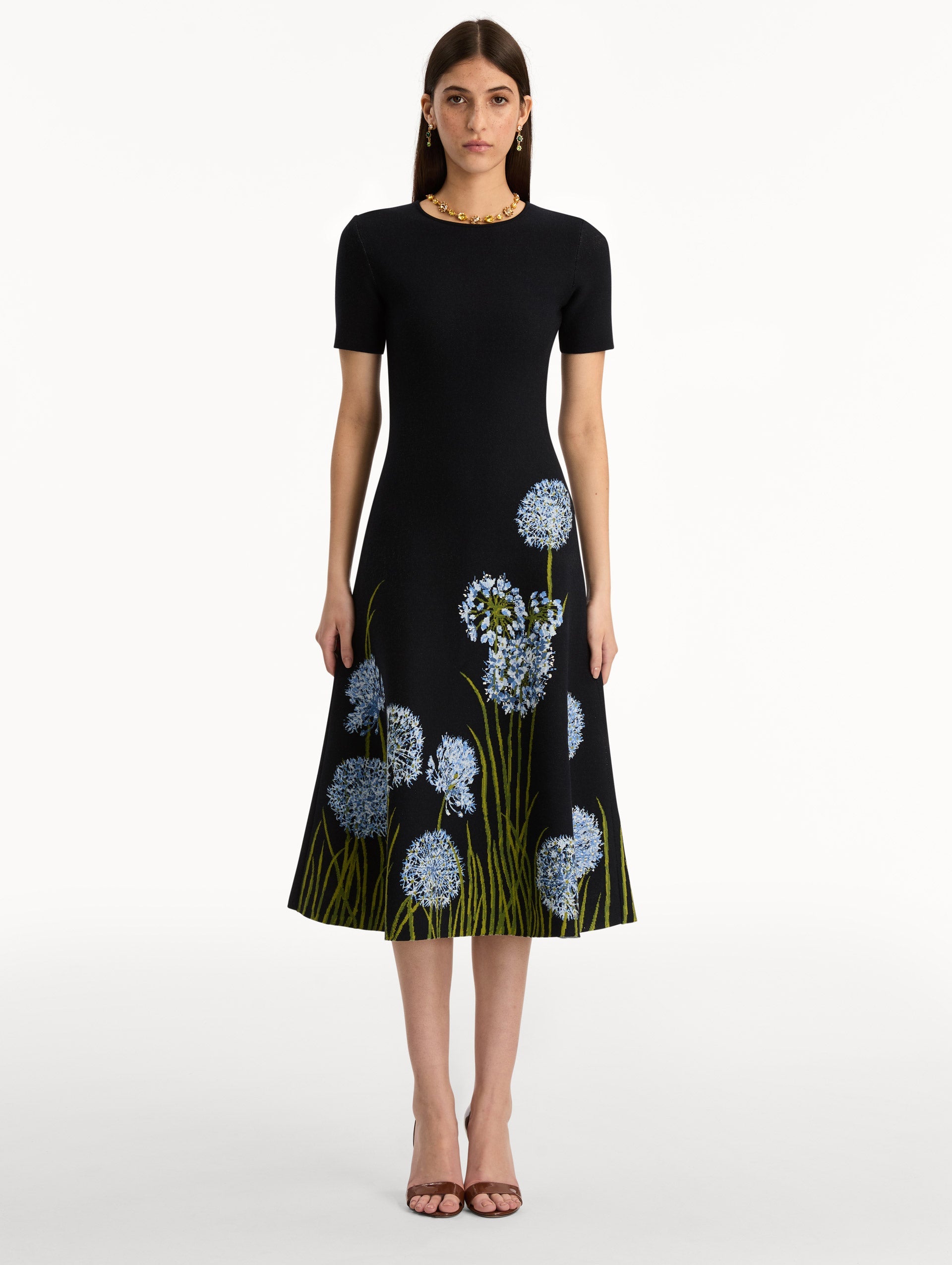 Midnight Blue Bloom Embroidered Midi Dress