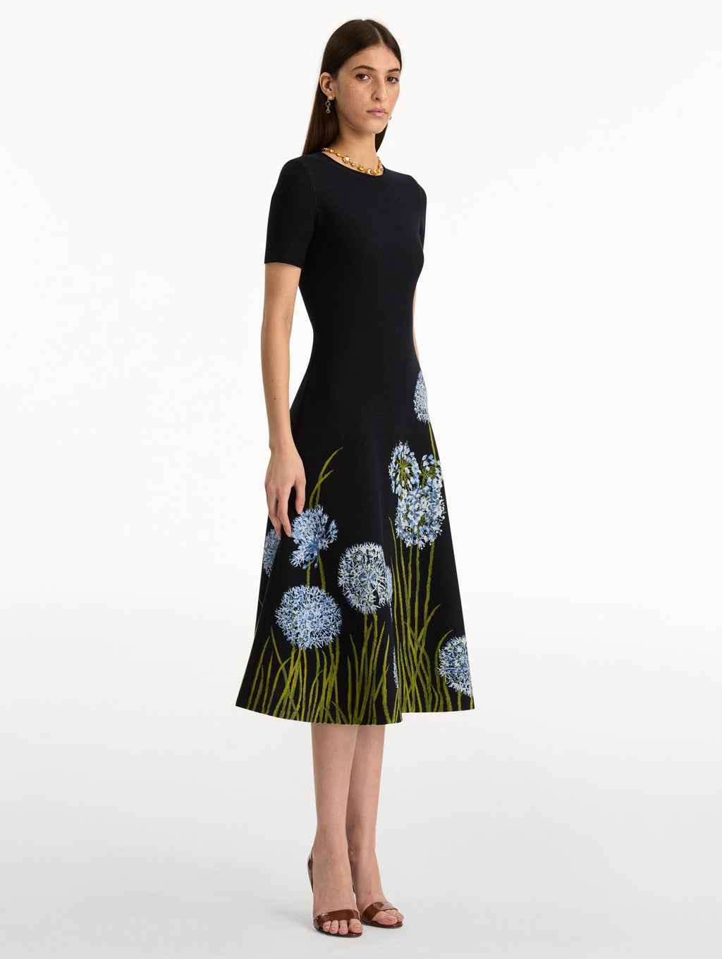 Midnight Blue Bloom Embroidered Midi Dress