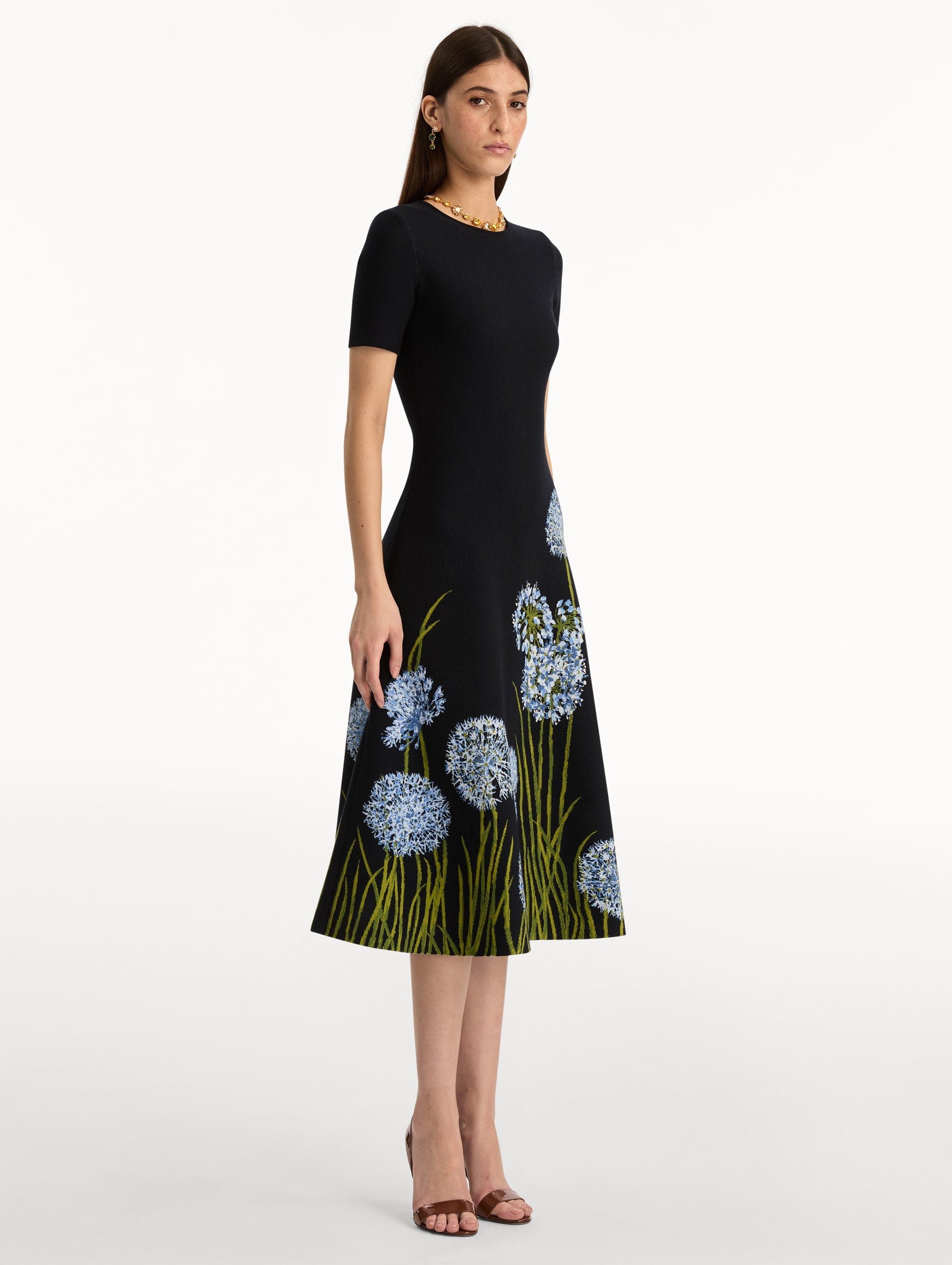 Midnight Blue Bloom Embroidered Midi Dress
