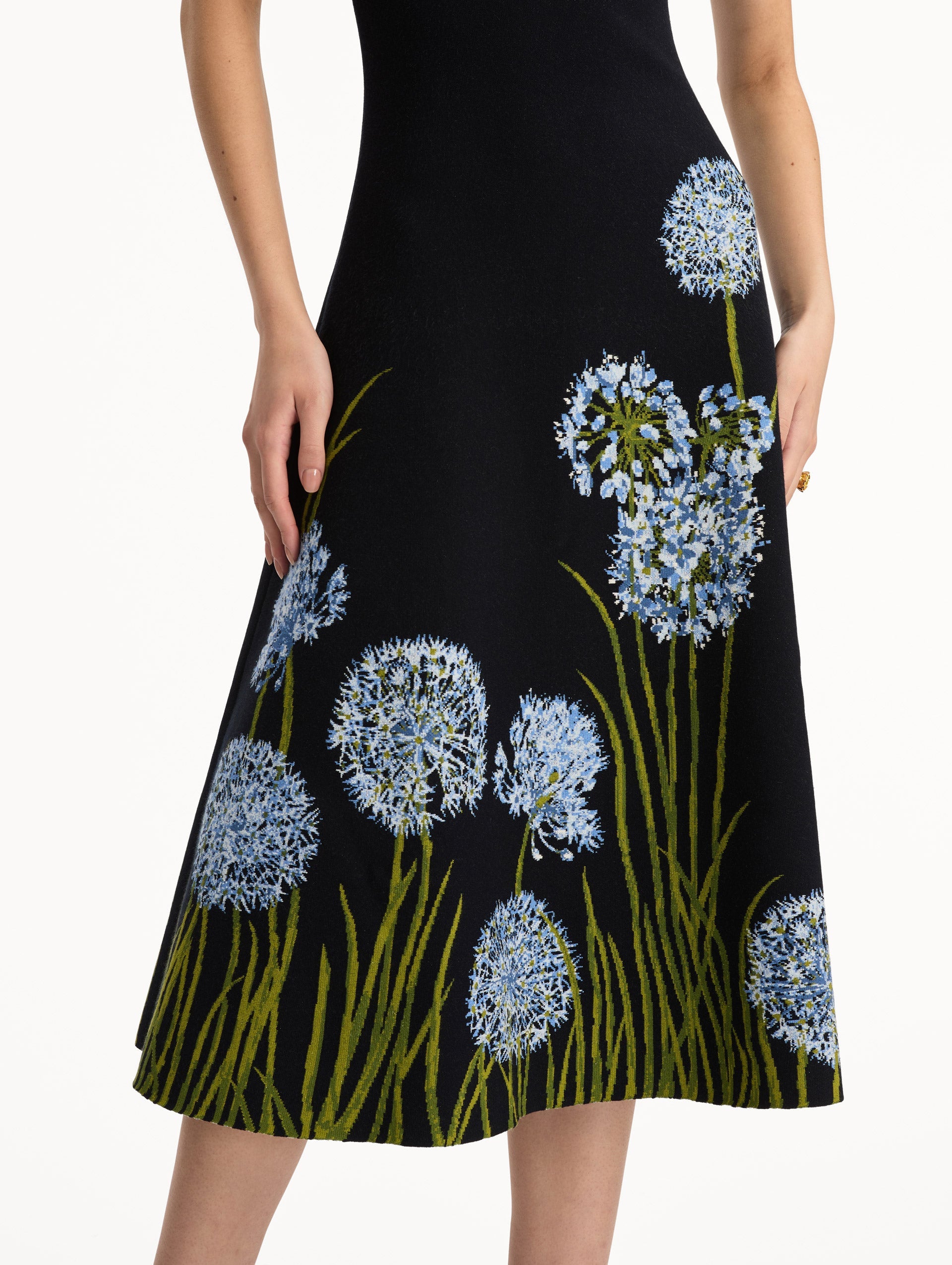 Midnight Blue Bloom Embroidered Midi Dress