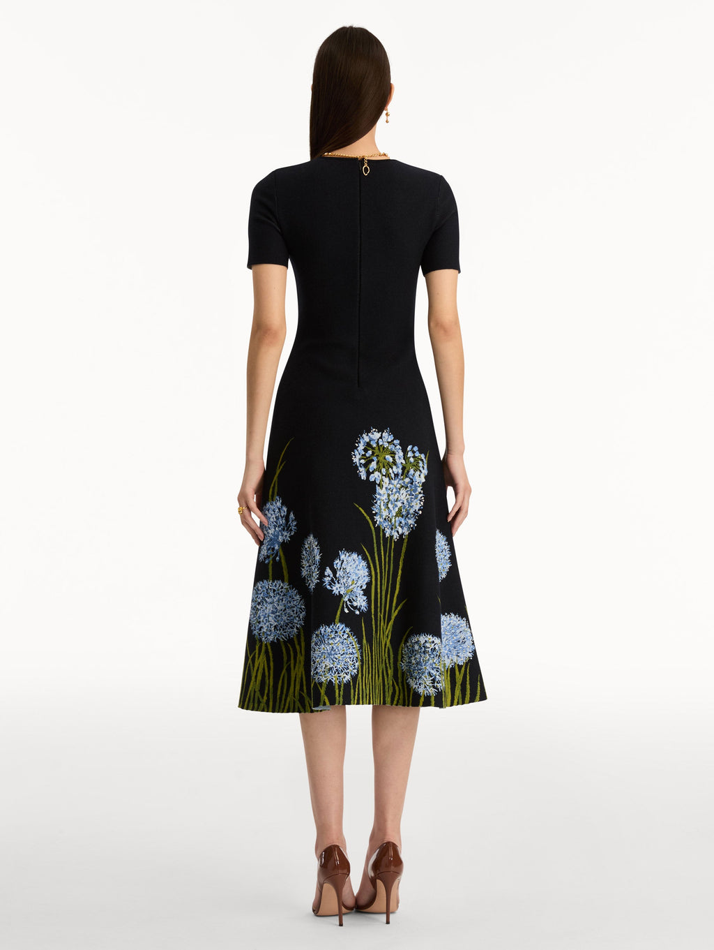 Midnight Blue Bloom Embroidered Midi Dress
