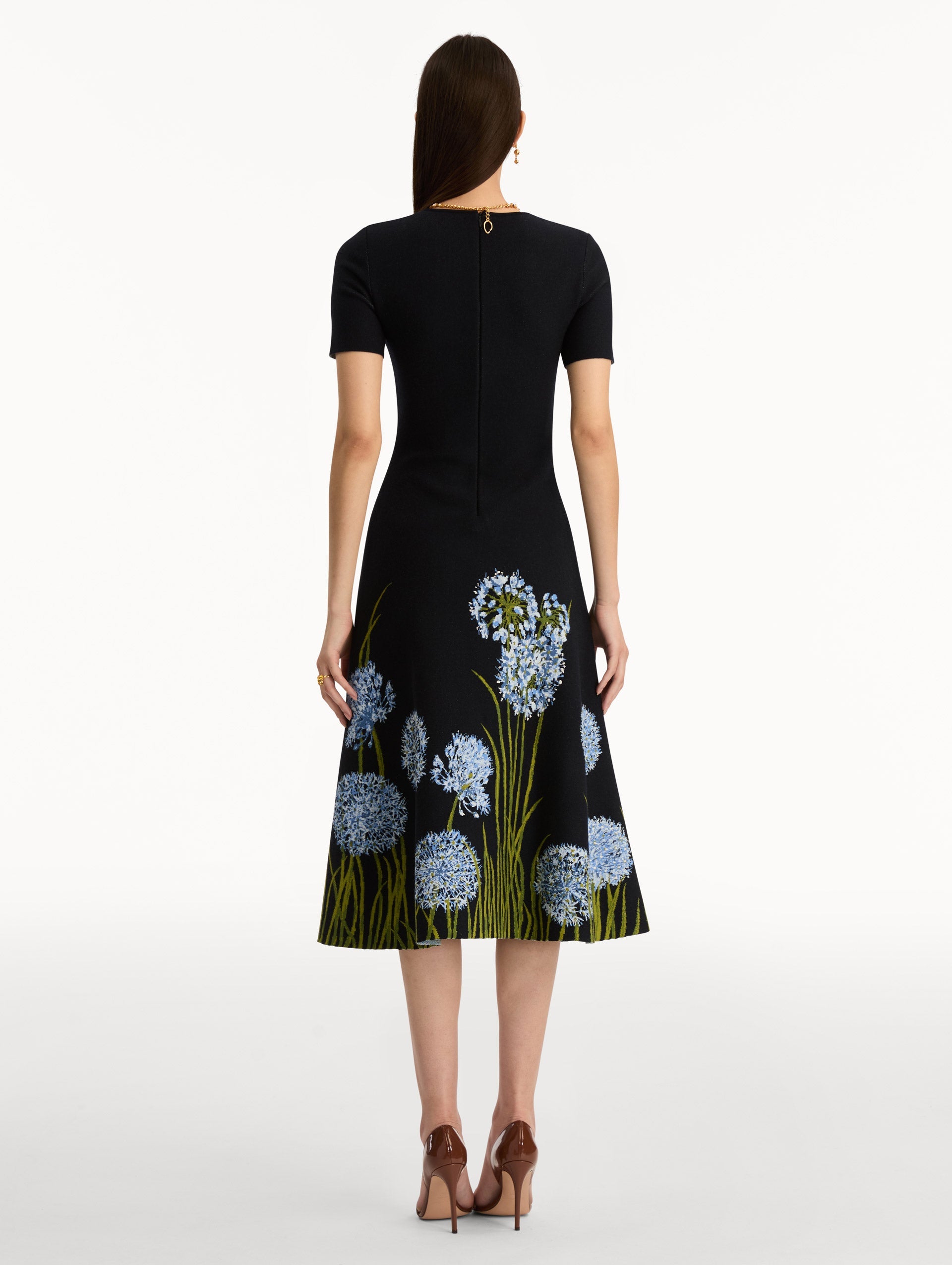 Midnight Blue Bloom Embroidered Midi Dress