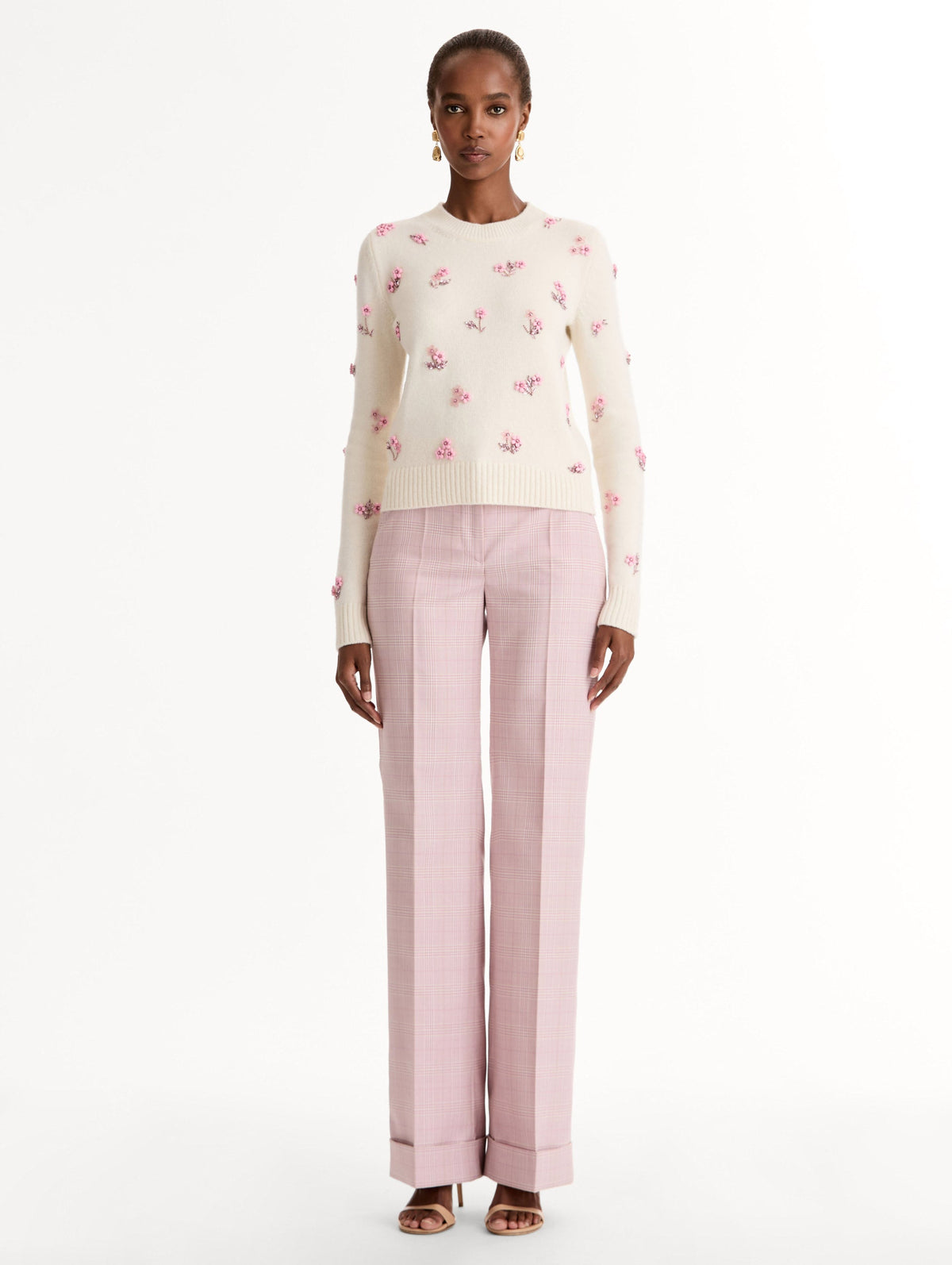 Cream Floral Jacquard Crewneck Sweater