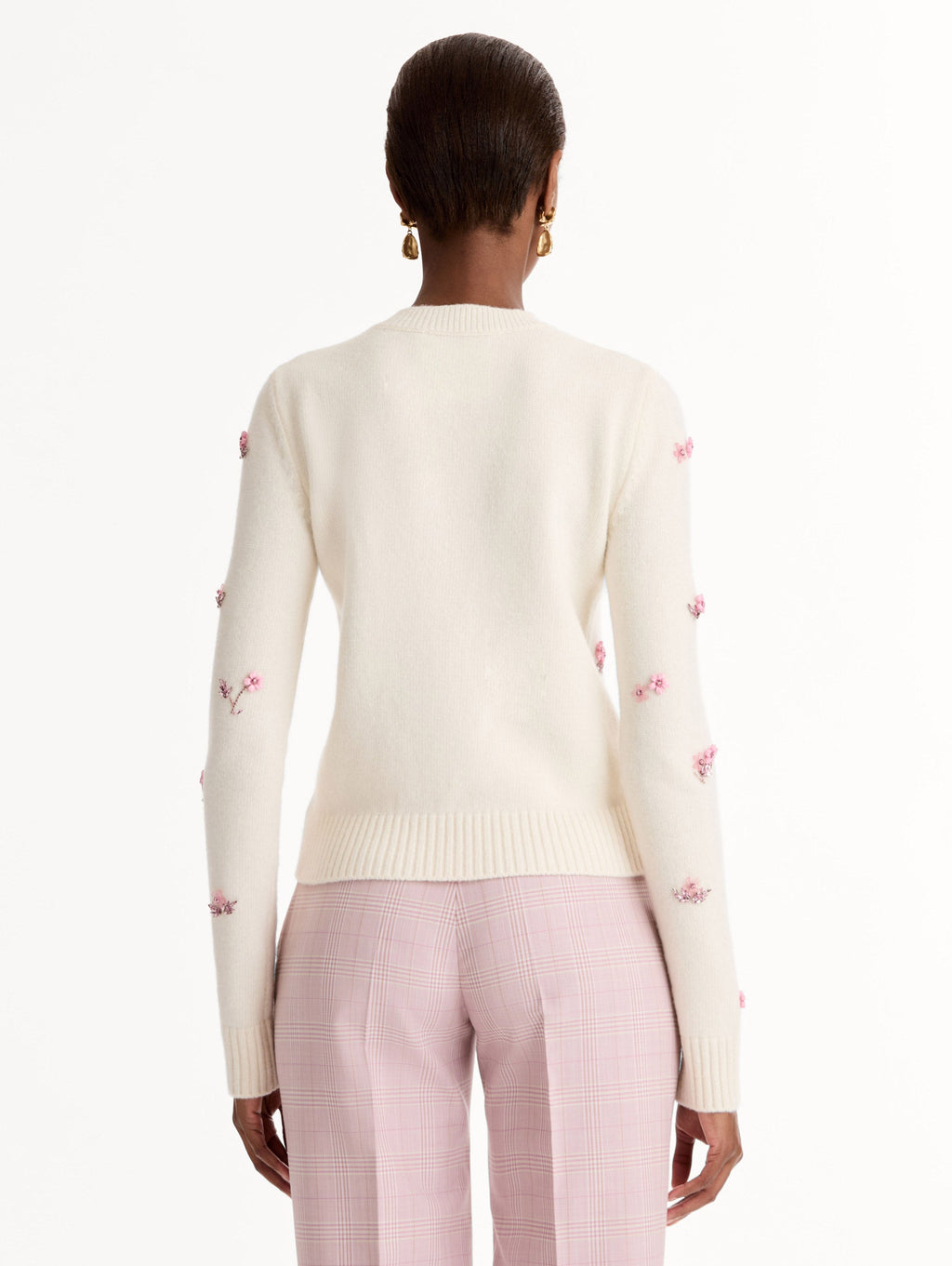 Cream Floral Jacquard Crewneck Sweater