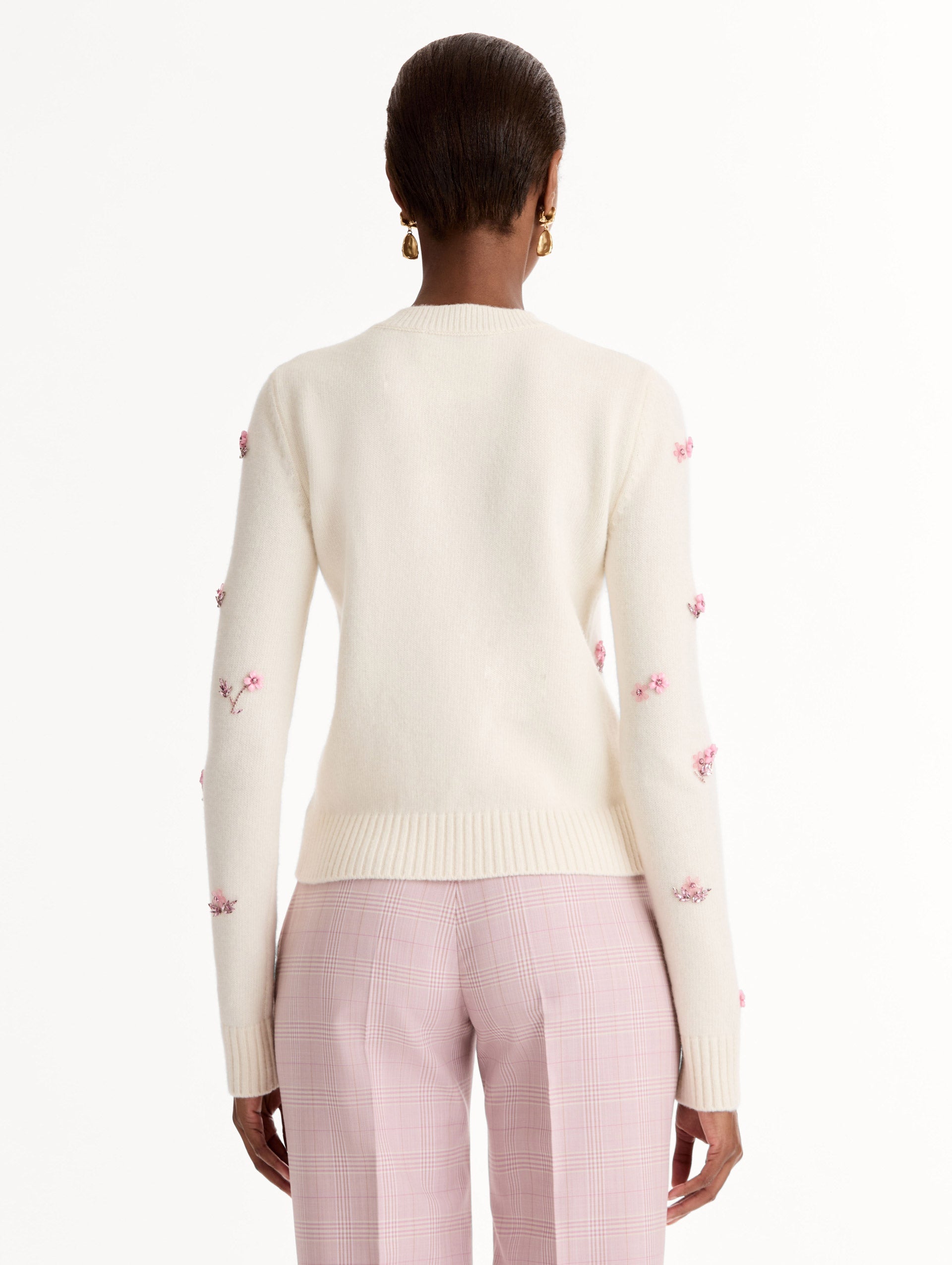 Cream Floral Jacquard Crewneck Sweater