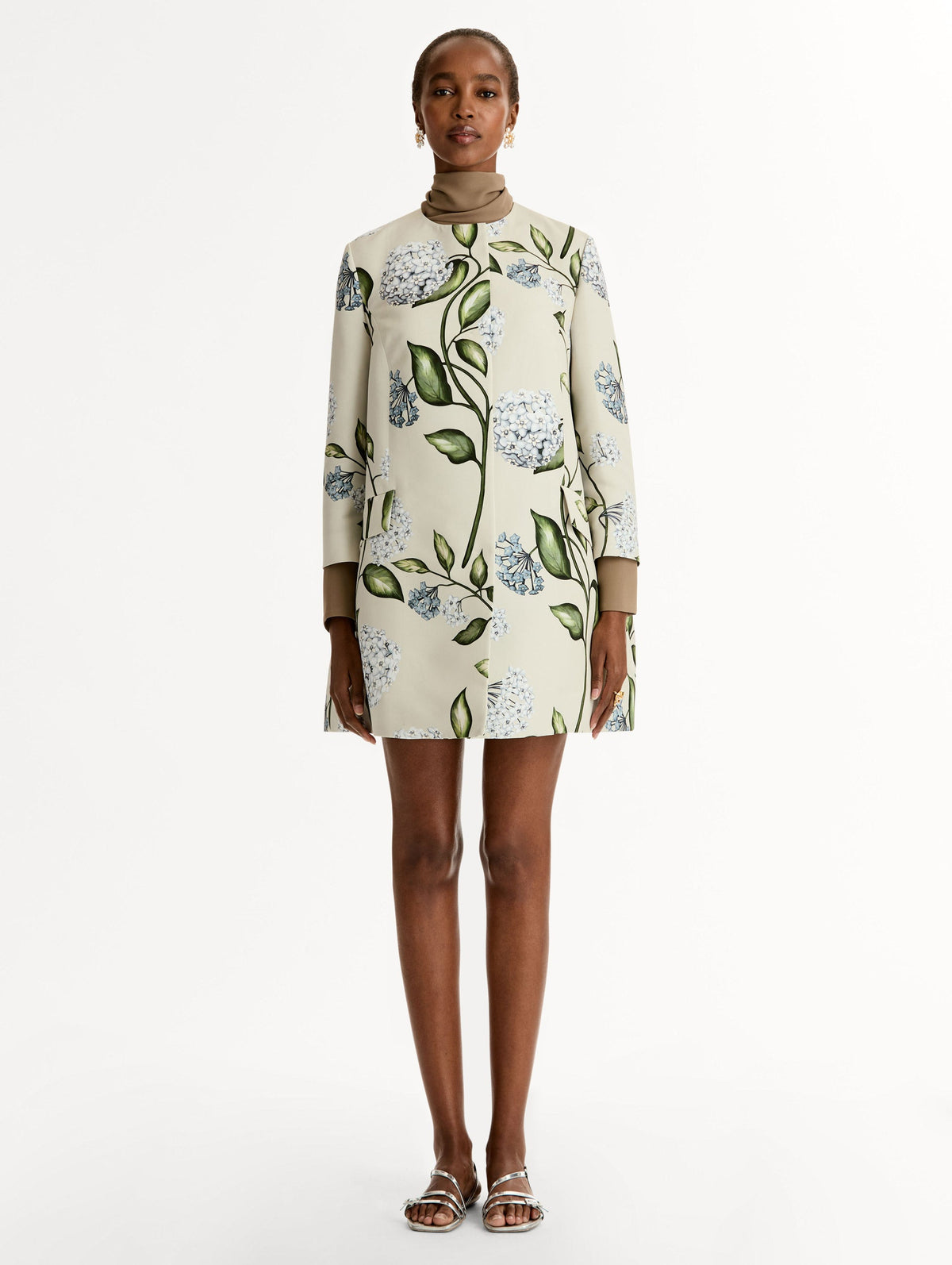 Floral Pattern Open-Front Coat