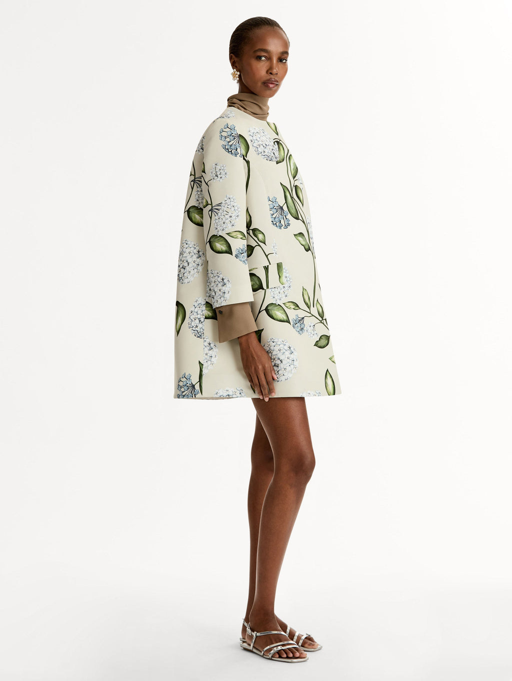 Floral Pattern Open-Front Coat
