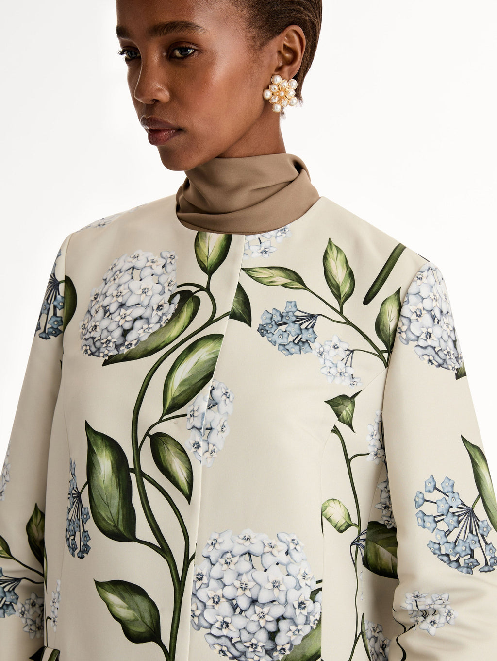 Floral Pattern Open-Front Coat