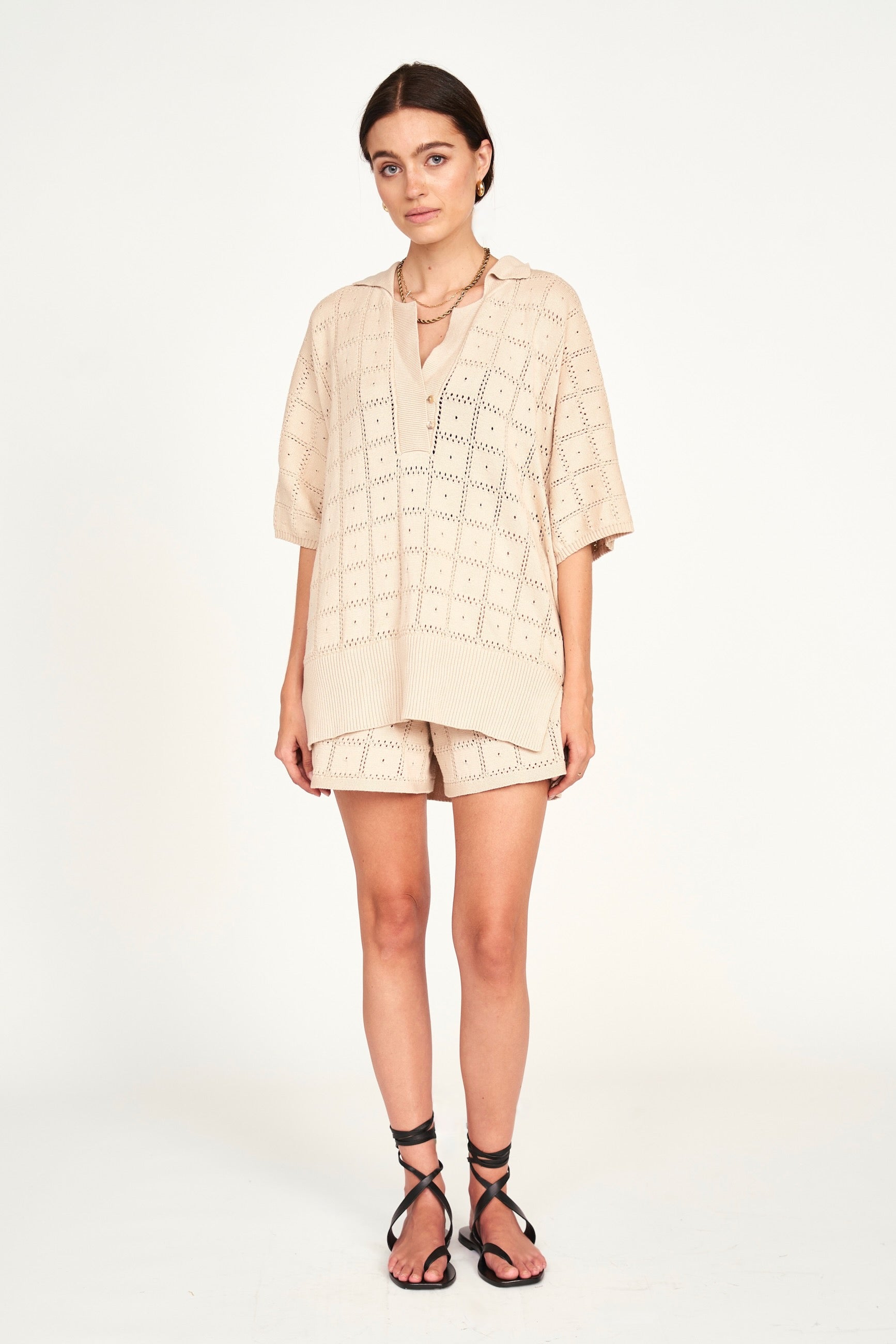 Pointelle Knit Top in Shell