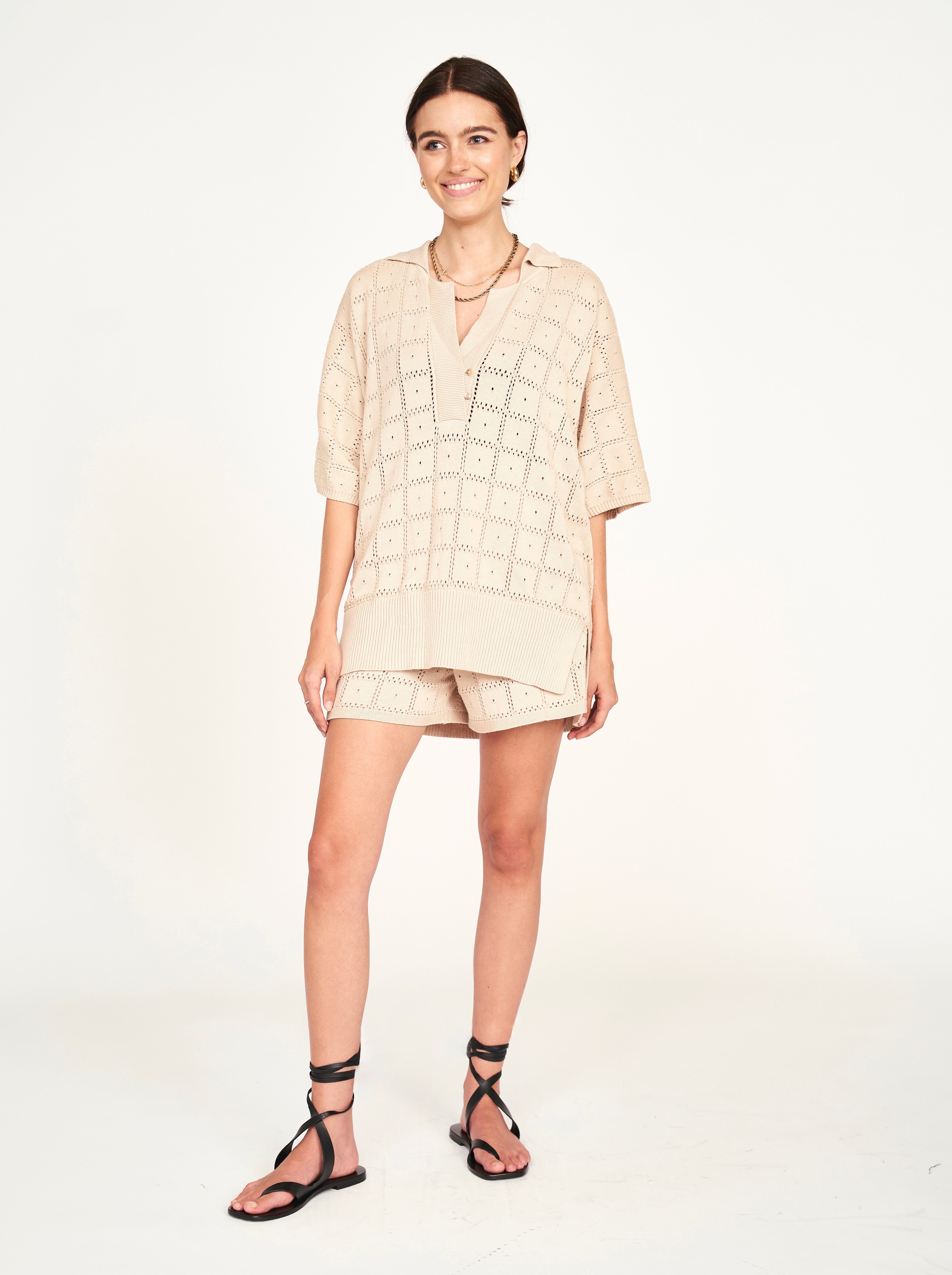 Pointelle Knit Top in Shell