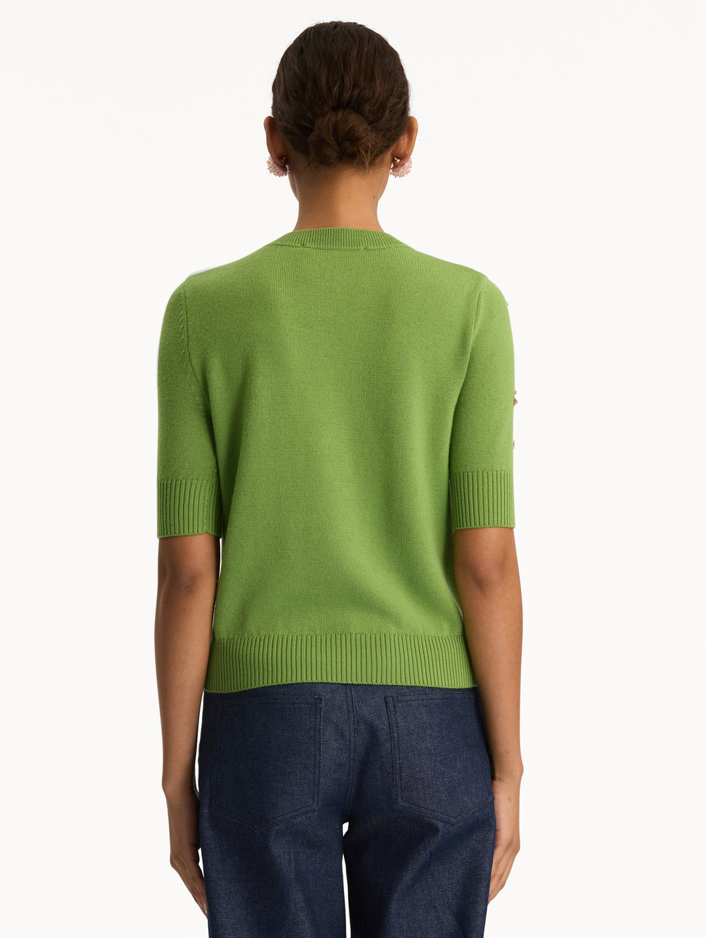 Green Embroidered Flower Sweater