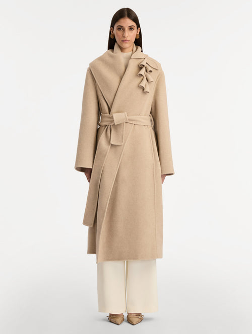 Beige Belted Wool Wrap Jacket