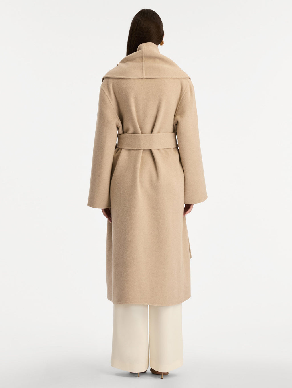 Beige Belted Wool Wrap Jacket