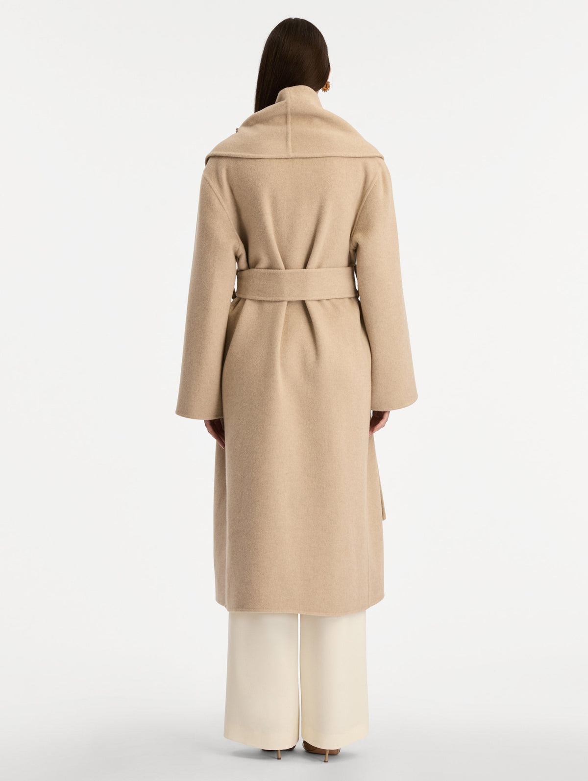 Beige Belted Wool Wrap Jacket