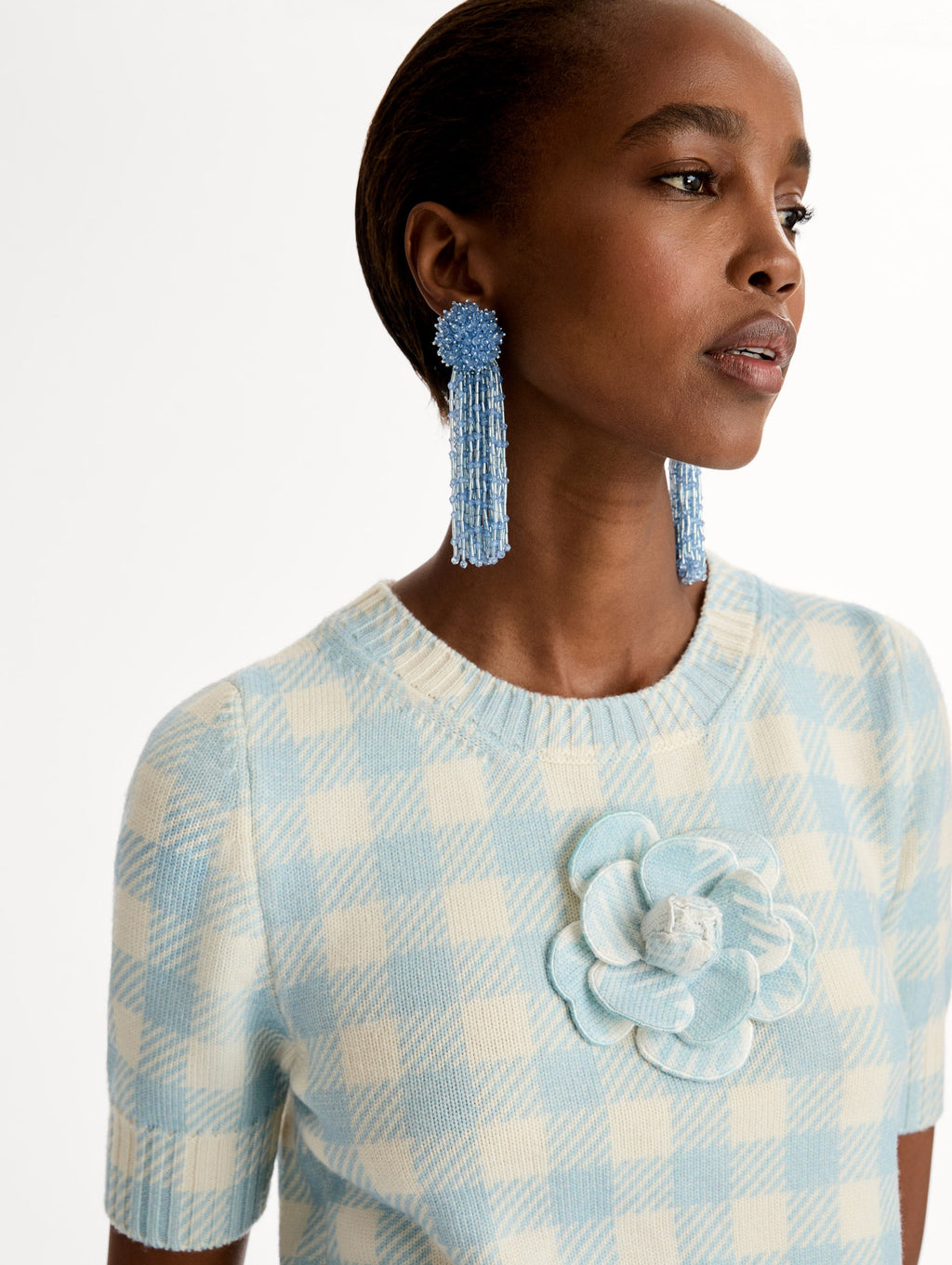 Short Sleeve Gingham Sweater‌