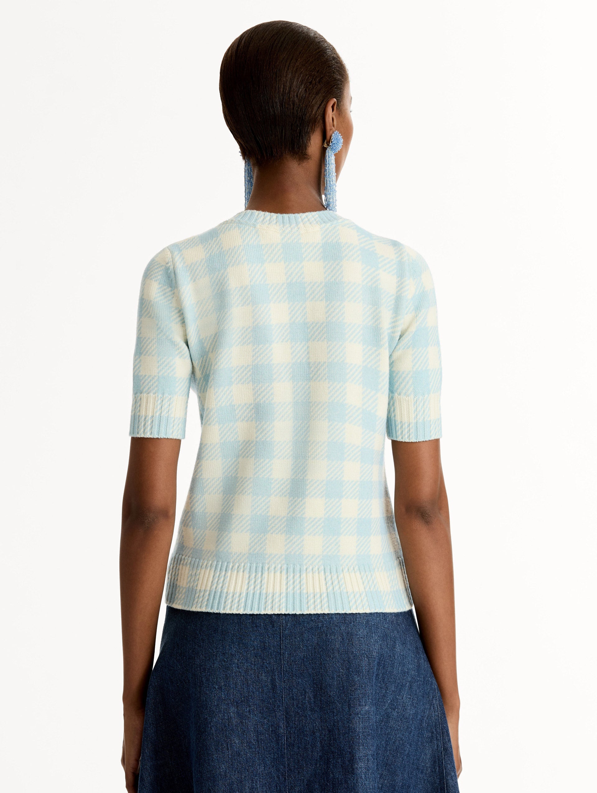 Short Sleeve Gingham Sweater‌