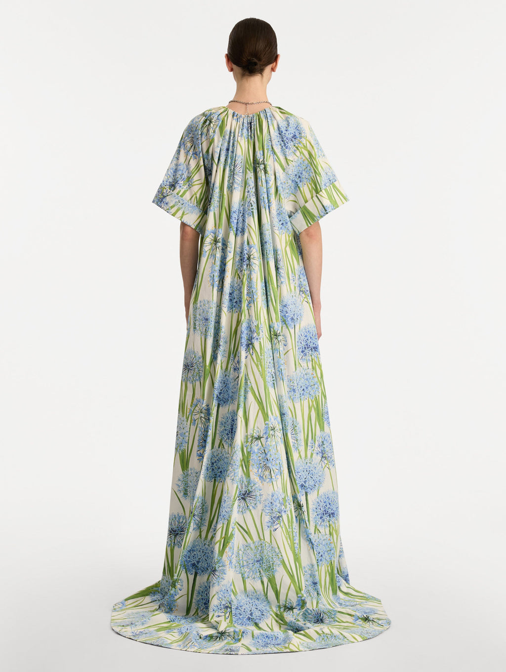 Creamy Blue Floral Floor-Length Dress