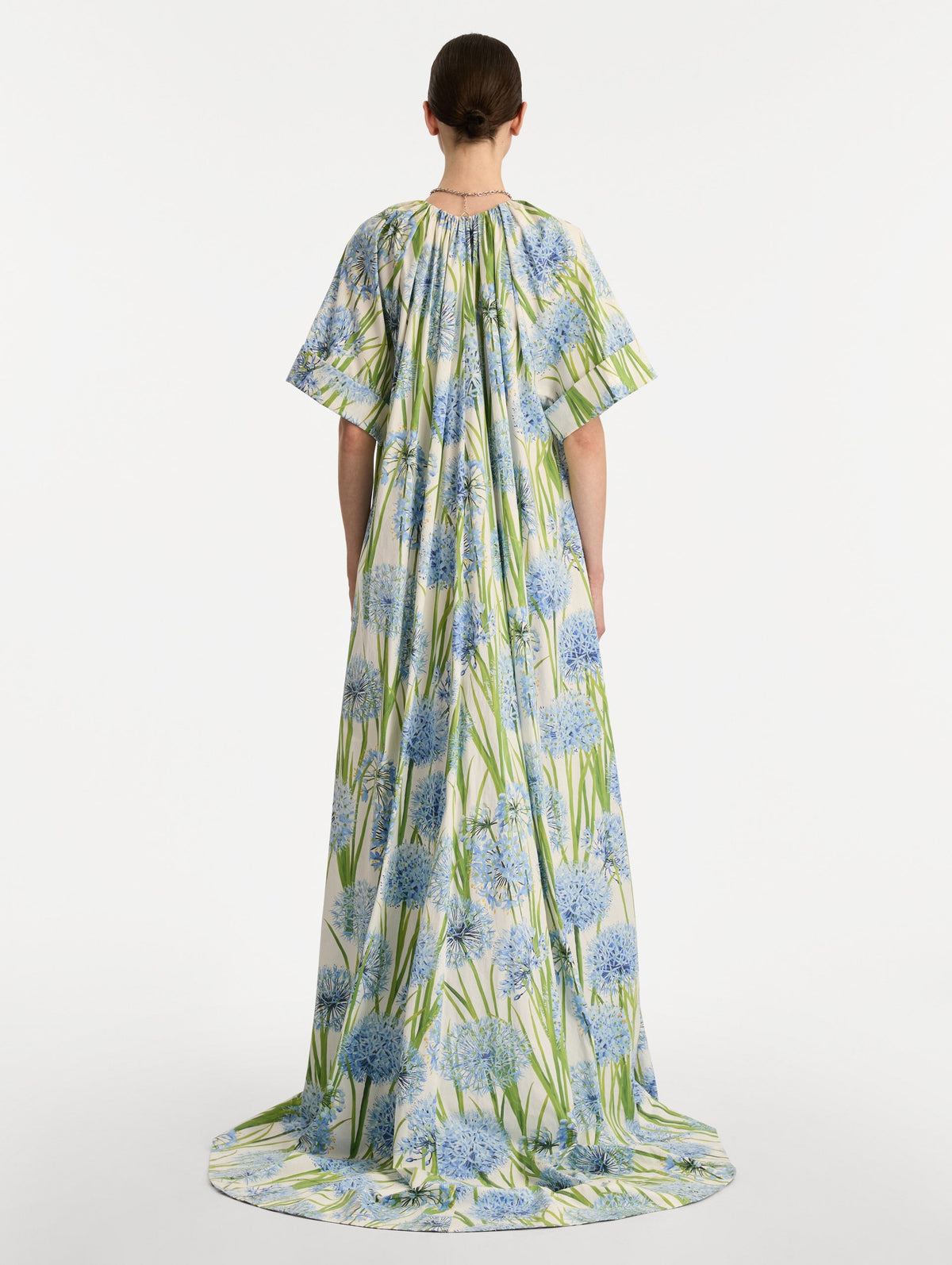 Creamy Blue Floral Floor-Length Dress