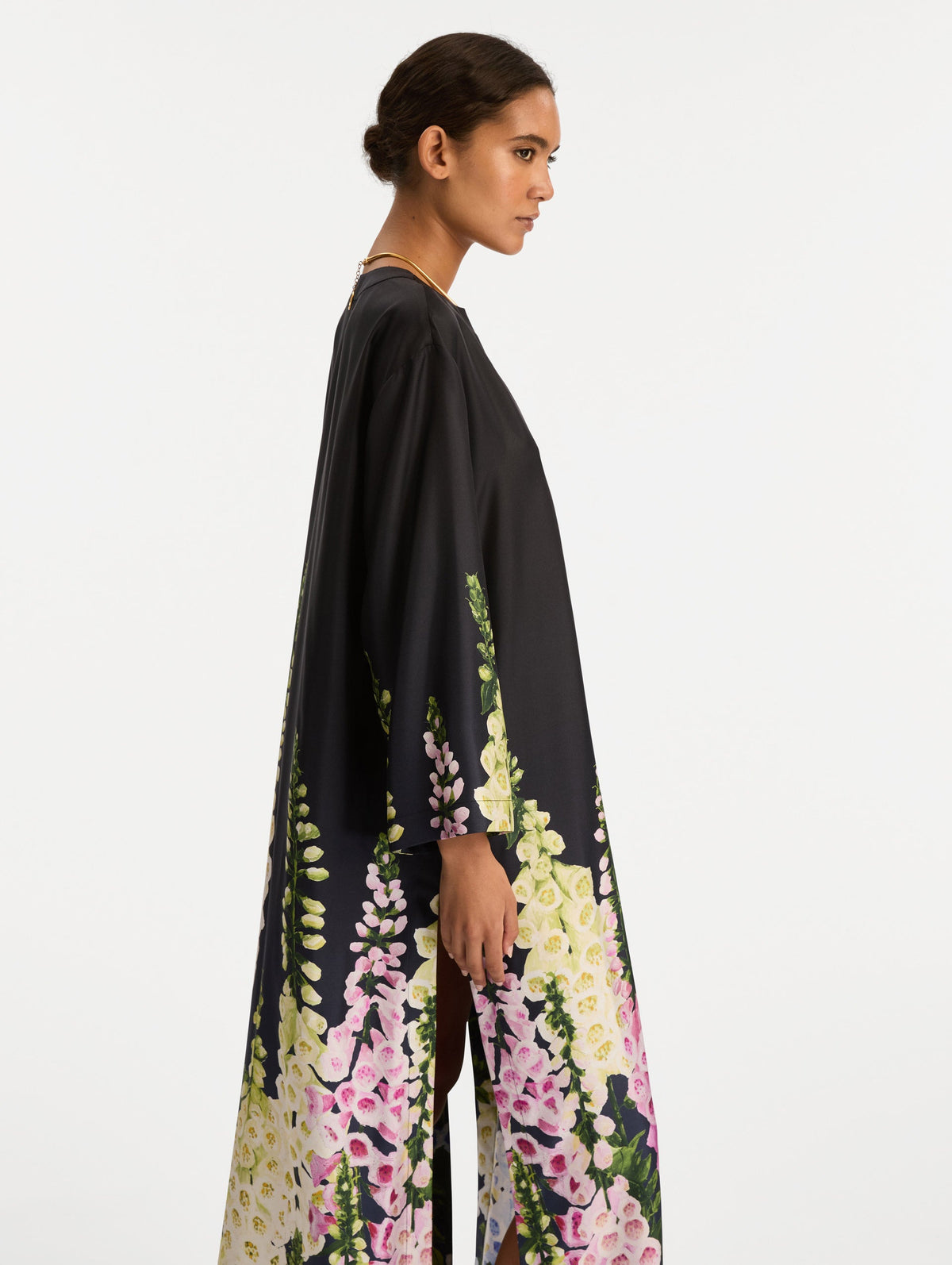 Black Foxglove Print Maxi Dress