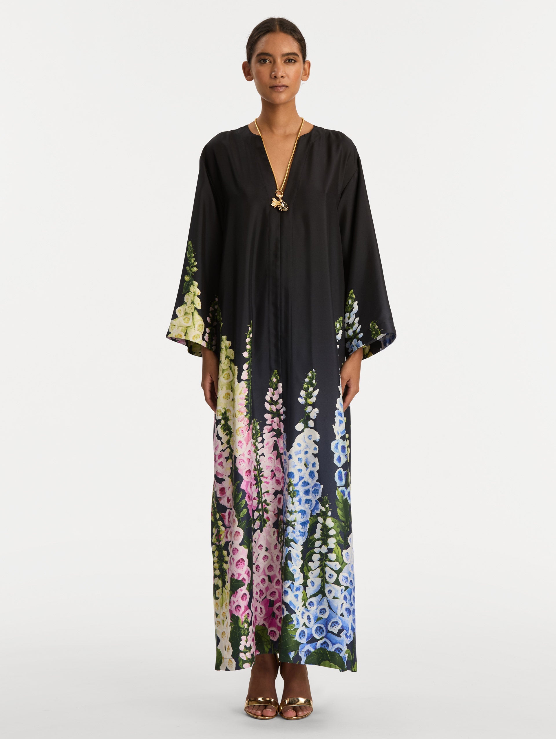 Black Foxglove Print Maxi Dress