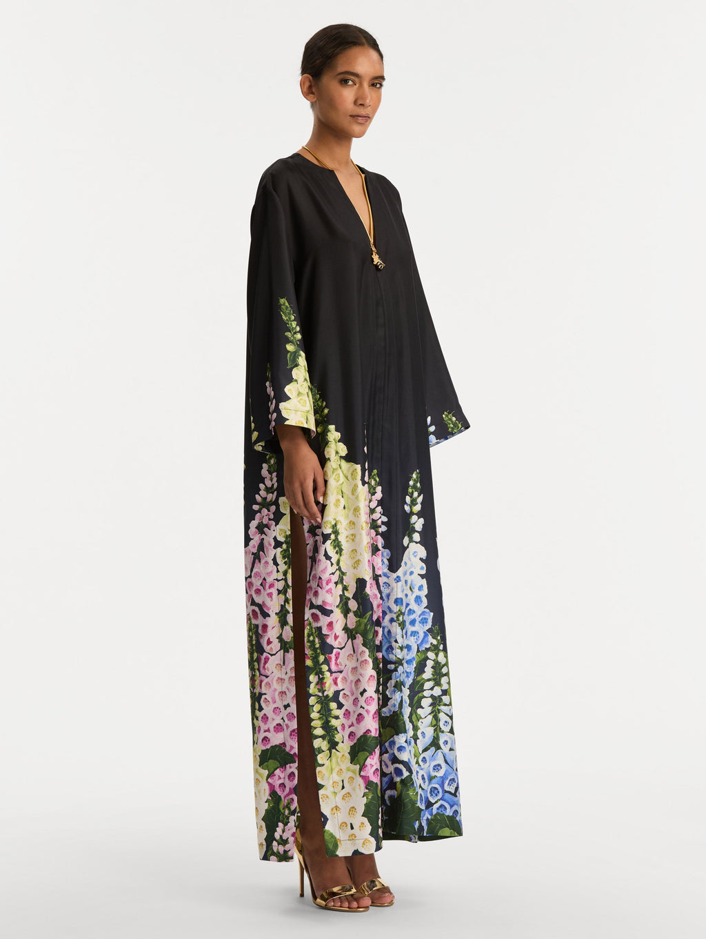 Black Foxglove Print Maxi Dress