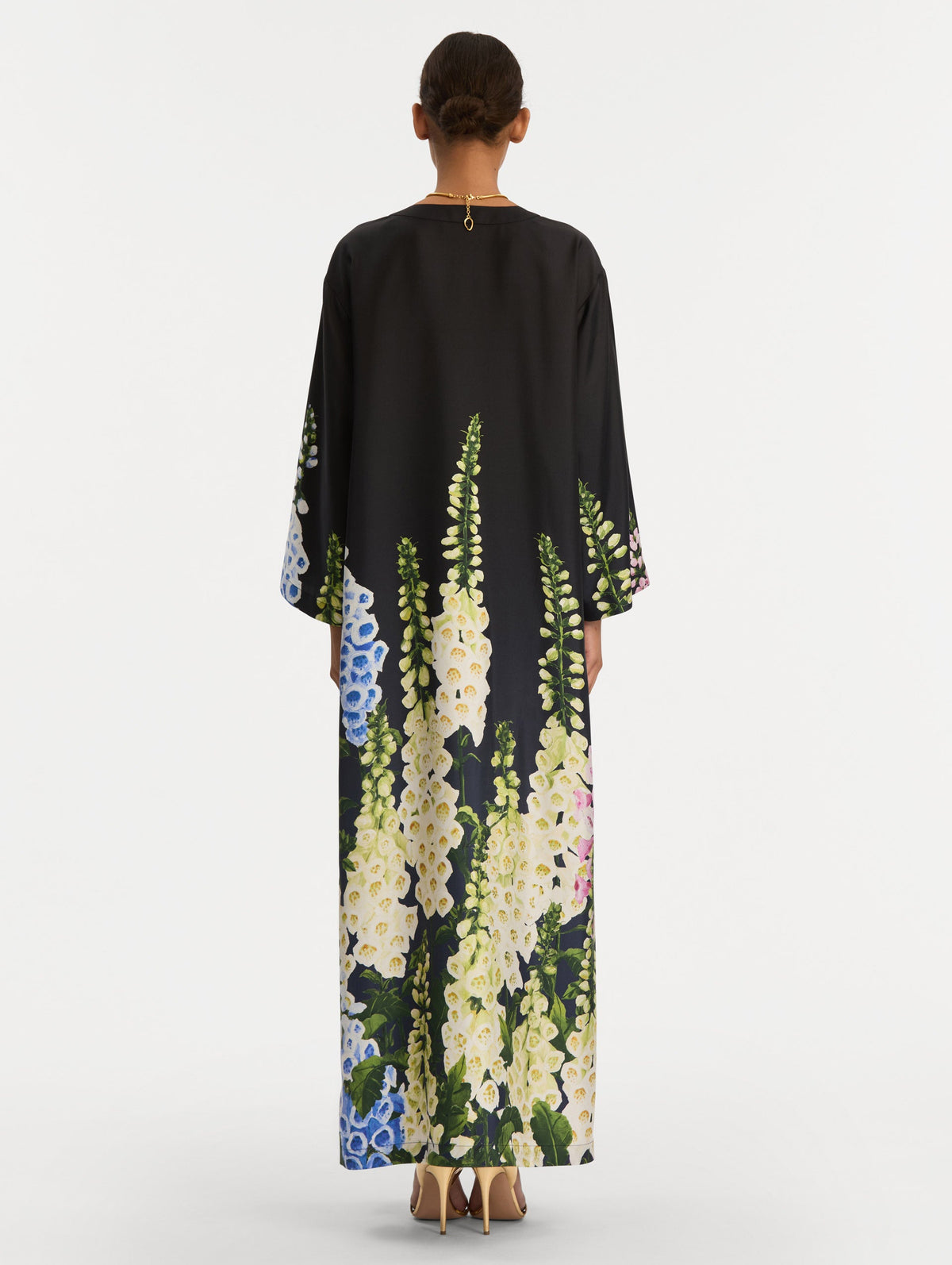 Black Foxglove Print Maxi Dress