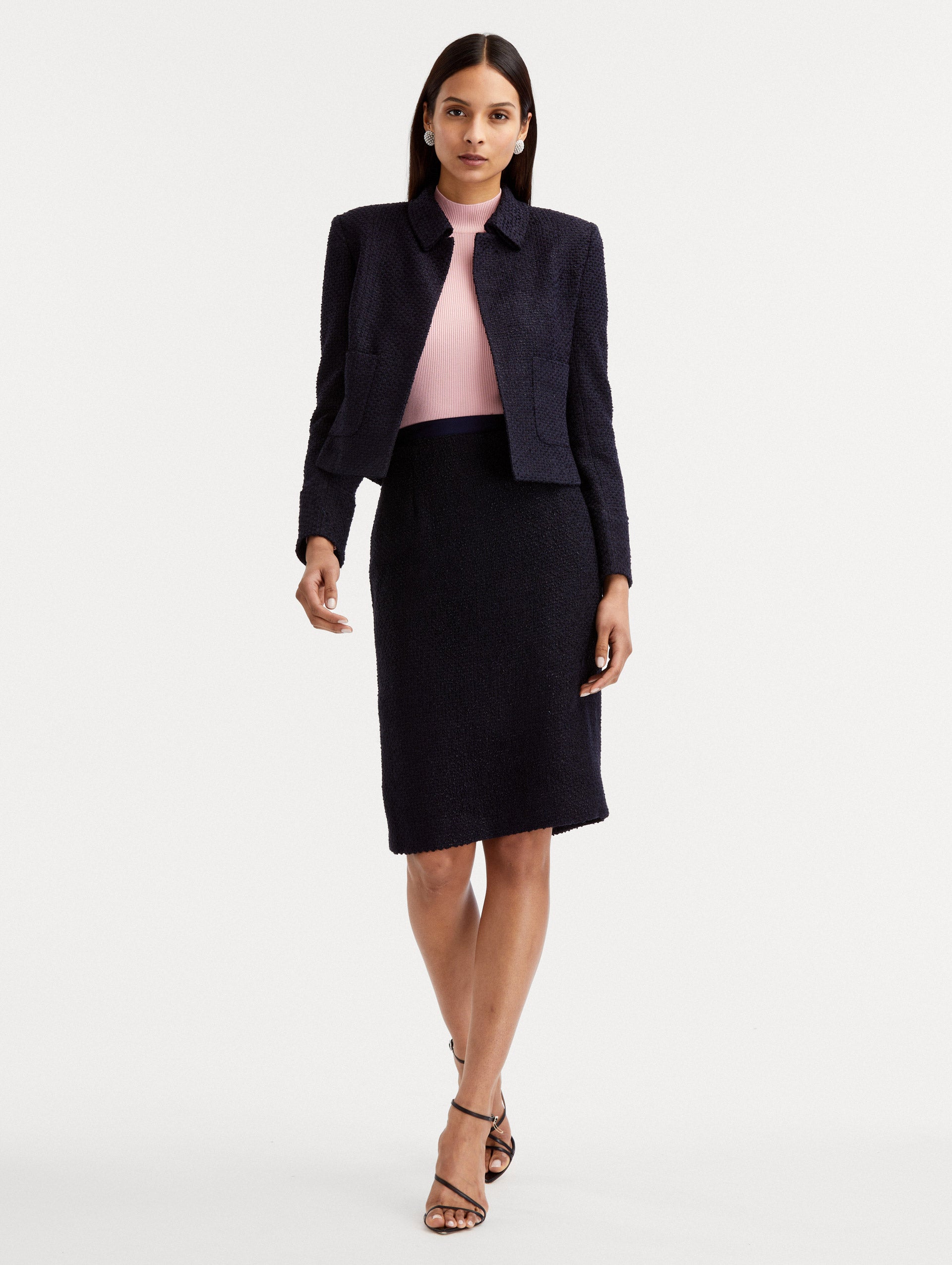 Cropped Tweed Long-Sleeve Jacket