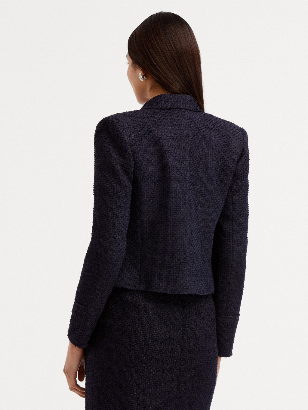 Cropped Tweed Long-Sleeve Jacket